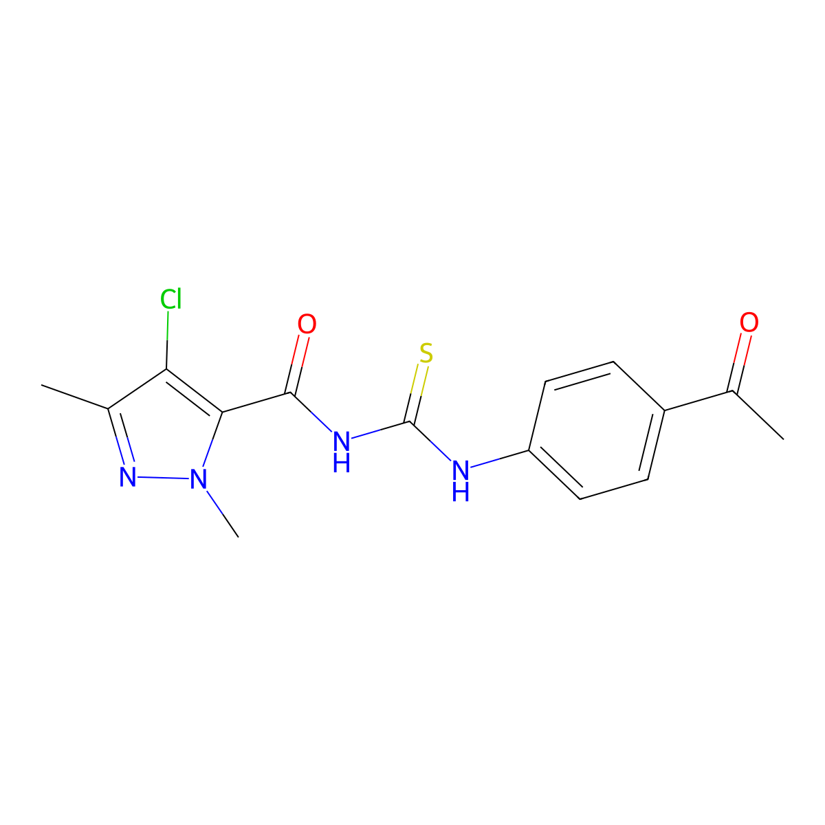 N-(4-acetylphenyl)-N'-[(4-chloro-1,3-dimethyl-1H-pyrazol-5-yl)carbonyl]thiourea molecular structure, CAS 494219-41-9