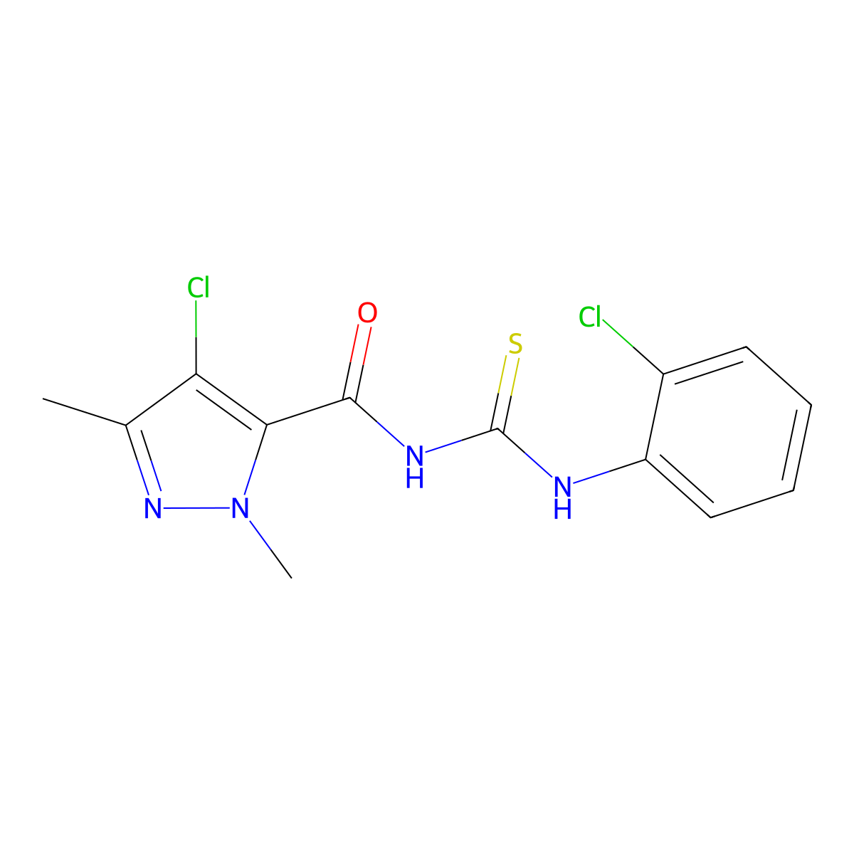 4-chloro-N-[(2-chlorophenyl)carbamothioyl]-2,5-dimethylpyrazole-3-carboxamide molecular structure, CAS 494219-47-5