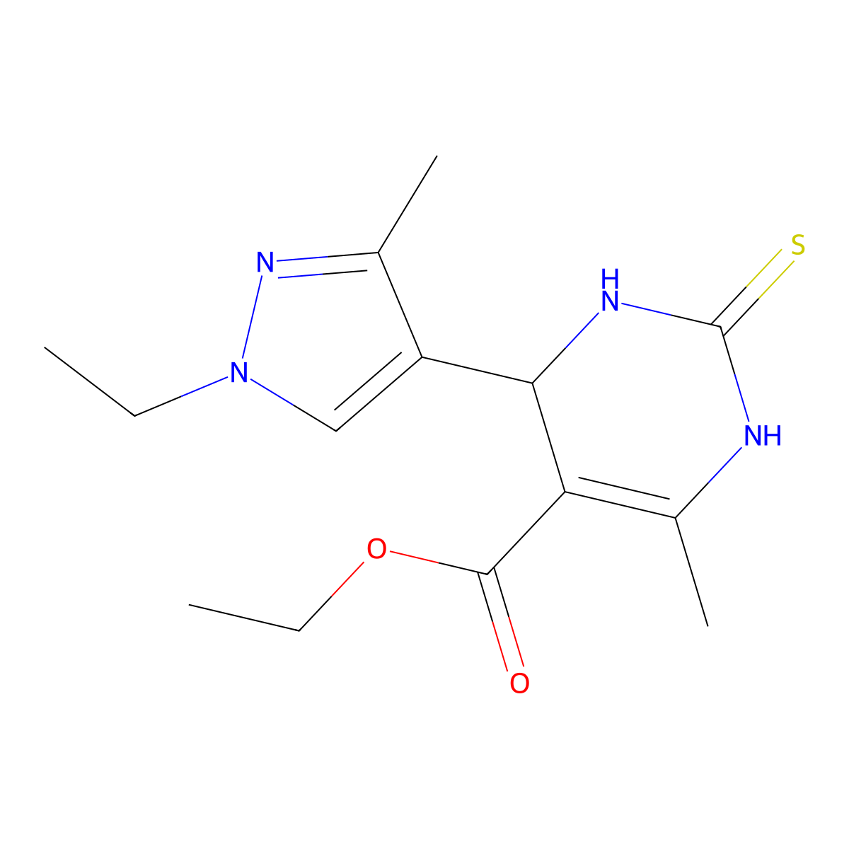 ethyl 4-(1-ethyl-3-methyl-1H-pyrazol-4-yl)-6-methyl-2-thioxo-1,2,3,4-tetrahydro-5-pyrimidinecarboxylate molecular structure, CAS 494219-55-5