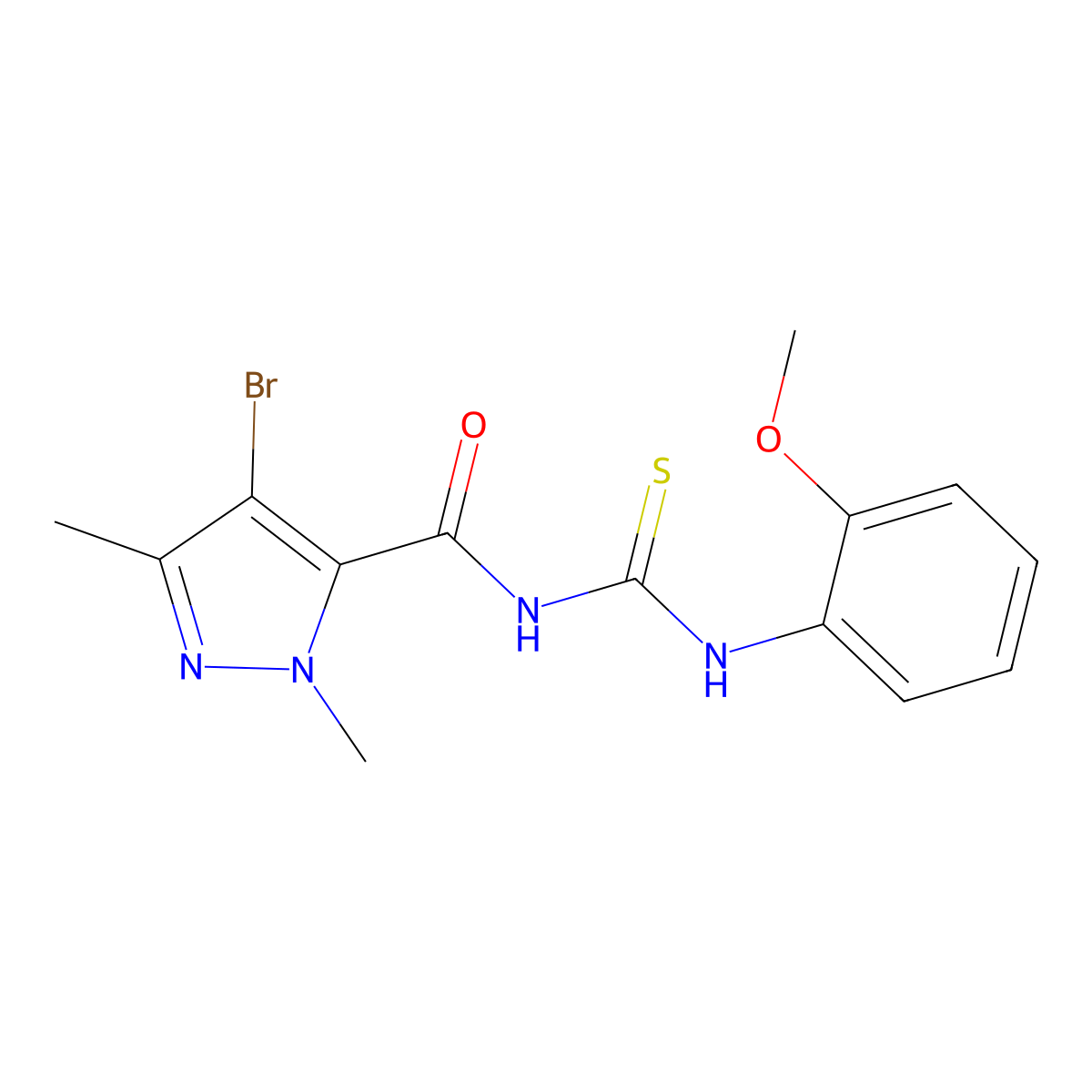 4-bromo-N-[(2-methoxyphenyl)carbamothioyl]-2,5-dimethylpyrazole-3-carboxamide molecular structure, CAS 494219-64-6