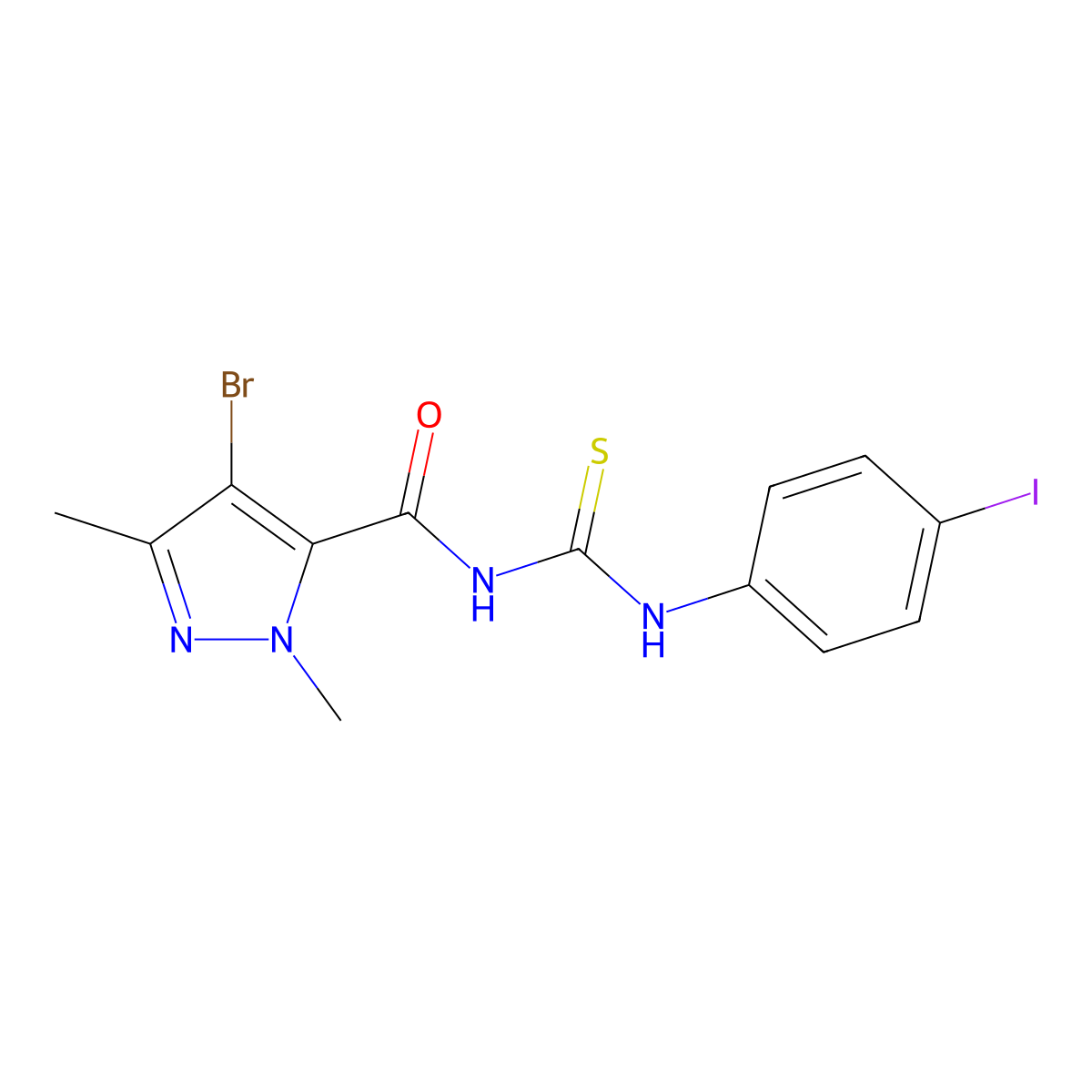 4-bromo-N-[(4-iodophenyl)carbamothioyl]-2,5-dimethylpyrazole-3-carboxamide molecular structure, CAS 494219-70-4