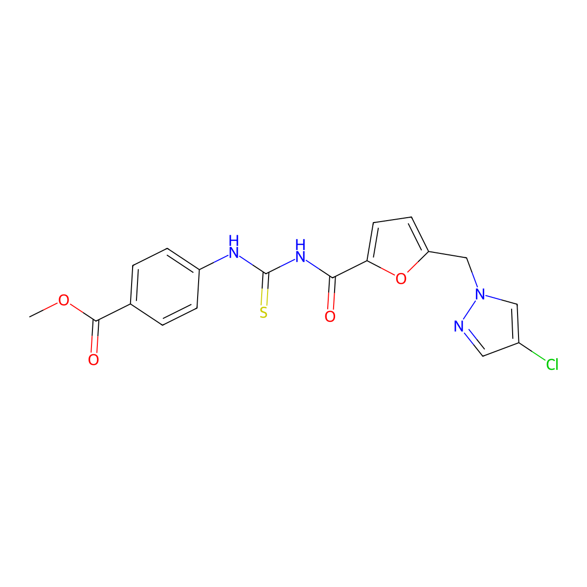 Methyl 4-[[5-[(4-chloropyrazol-1-yl)methyl]furan-2-carbonyl]carbamothioylamino]benzoate molecular structure, CAS 494219-89-5