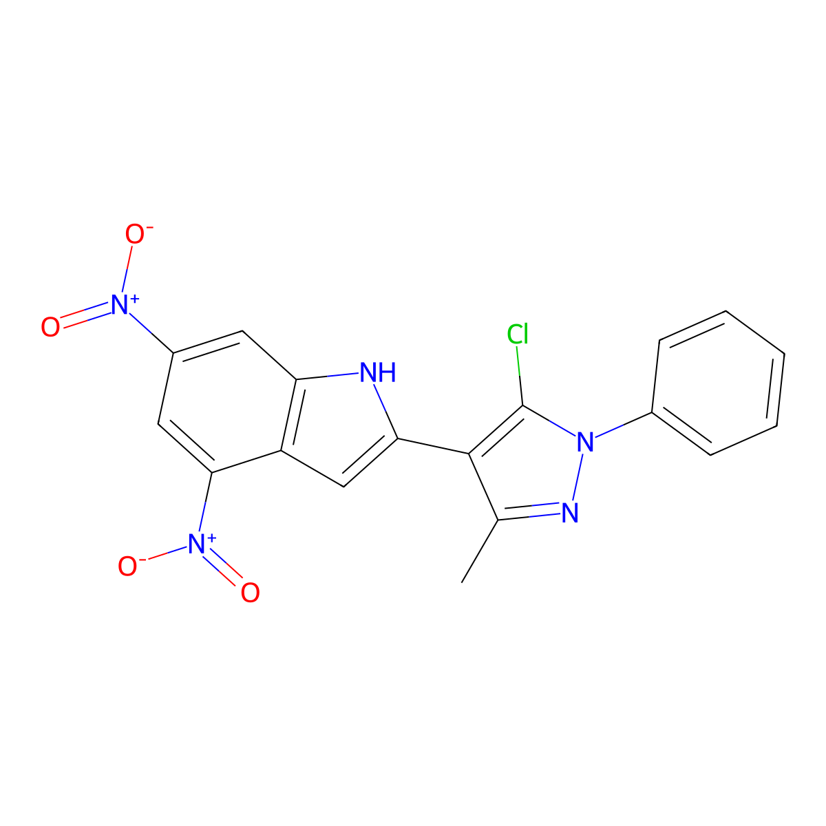 2-(5-chloro-3-methyl-1-phenylpyrazol-4-yl)-4,6-dinitro-1H-indole molecular structure, CAS 494745-89-0