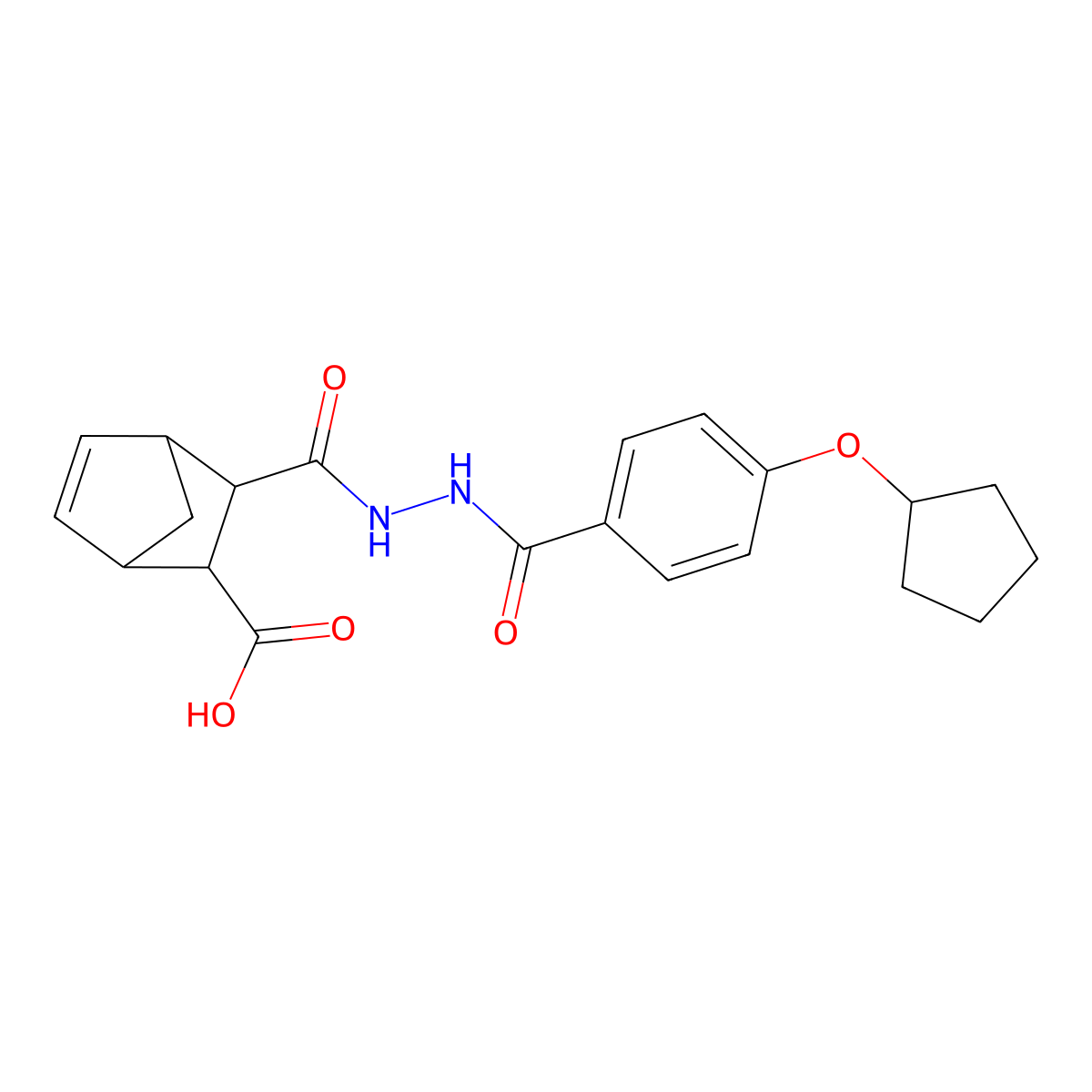 3-[(2-{[4-(Cyclopentyloxy)phenyl]carbonyl}hydrazinyl)carbonyl]bicyclo[2.2.1]hept-5-ene-2-carboxylic acid molecular structure, CAS 494746-03-1