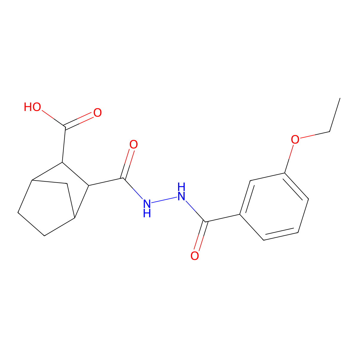 3-({2-[(3-Ethoxyphenyl)carbonyl]hydrazinyl}carbonyl)bicyclo[2.2.1]heptane-2-carboxylic acid molecular structure, CAS 494746-23-5