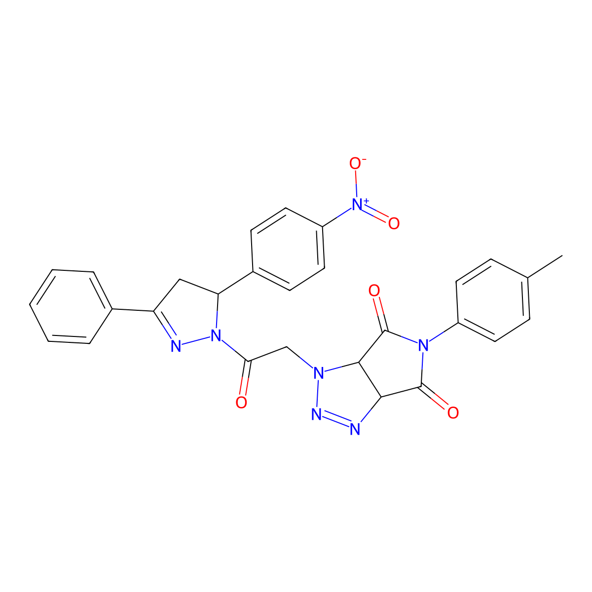 5-(4-Methylphenyl)-3-[2-[3-(4-nitrophenyl)-5-phenyl-3,4-dihydropyrazol-2-yl]-2-oxoethyl]-3a,6a-dihydropyrrolo[3,4-d]triazole-4,6-dione molecular structure, CAS 494746-29-1