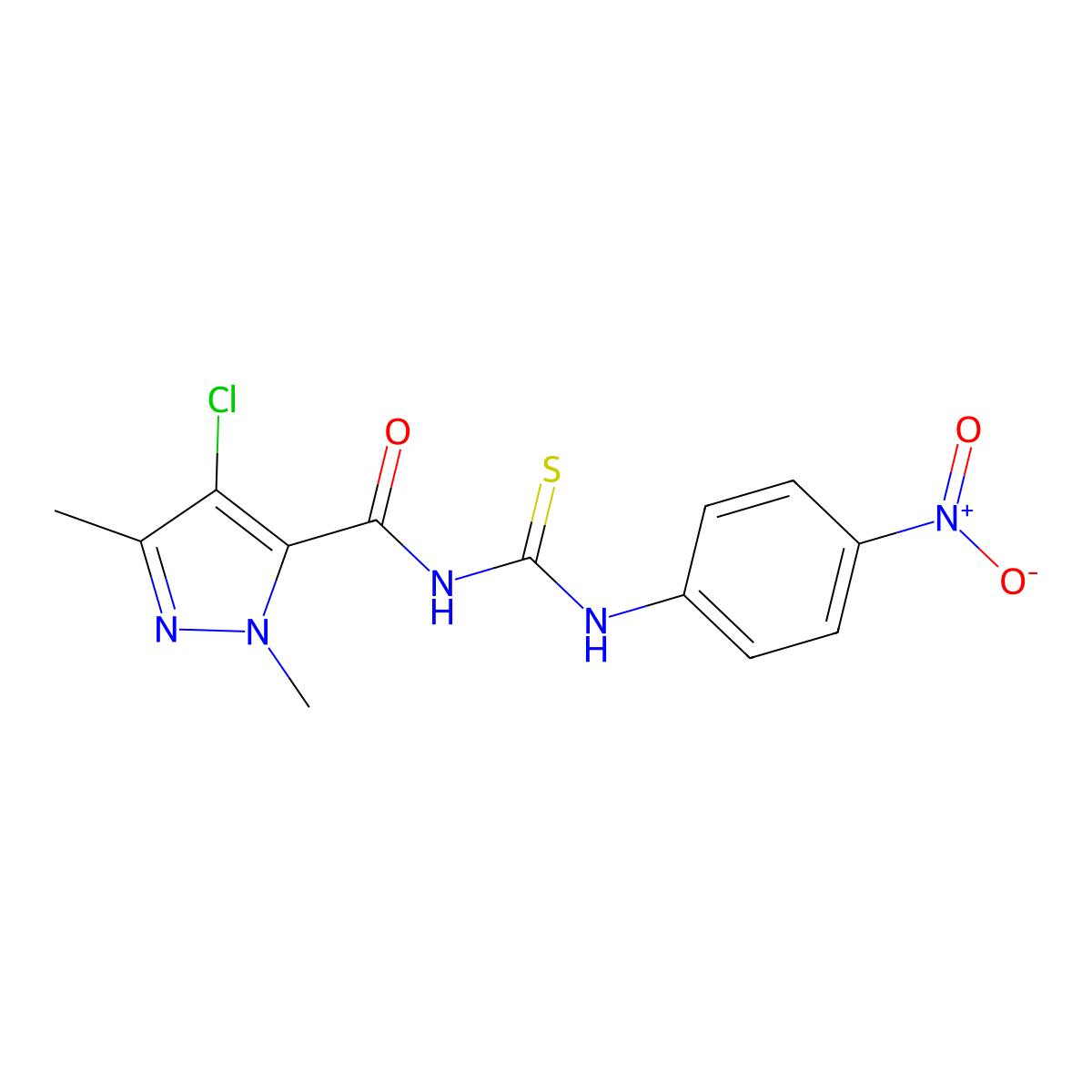 4-chloro-2,5-dimethyl-N-[(4-nitrophenyl)carbamothioyl]pyrazole-3-carboxamide molecular structure, CAS 494746-31-5