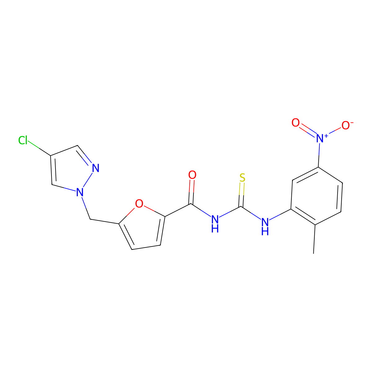 5-[(4-chloropyrazol-1-yl)methyl]-N-[(2-methyl-5-nitrophenyl)carbamothioyl]furan-2-carboxamide molecular structure, CAS 494746-33-7