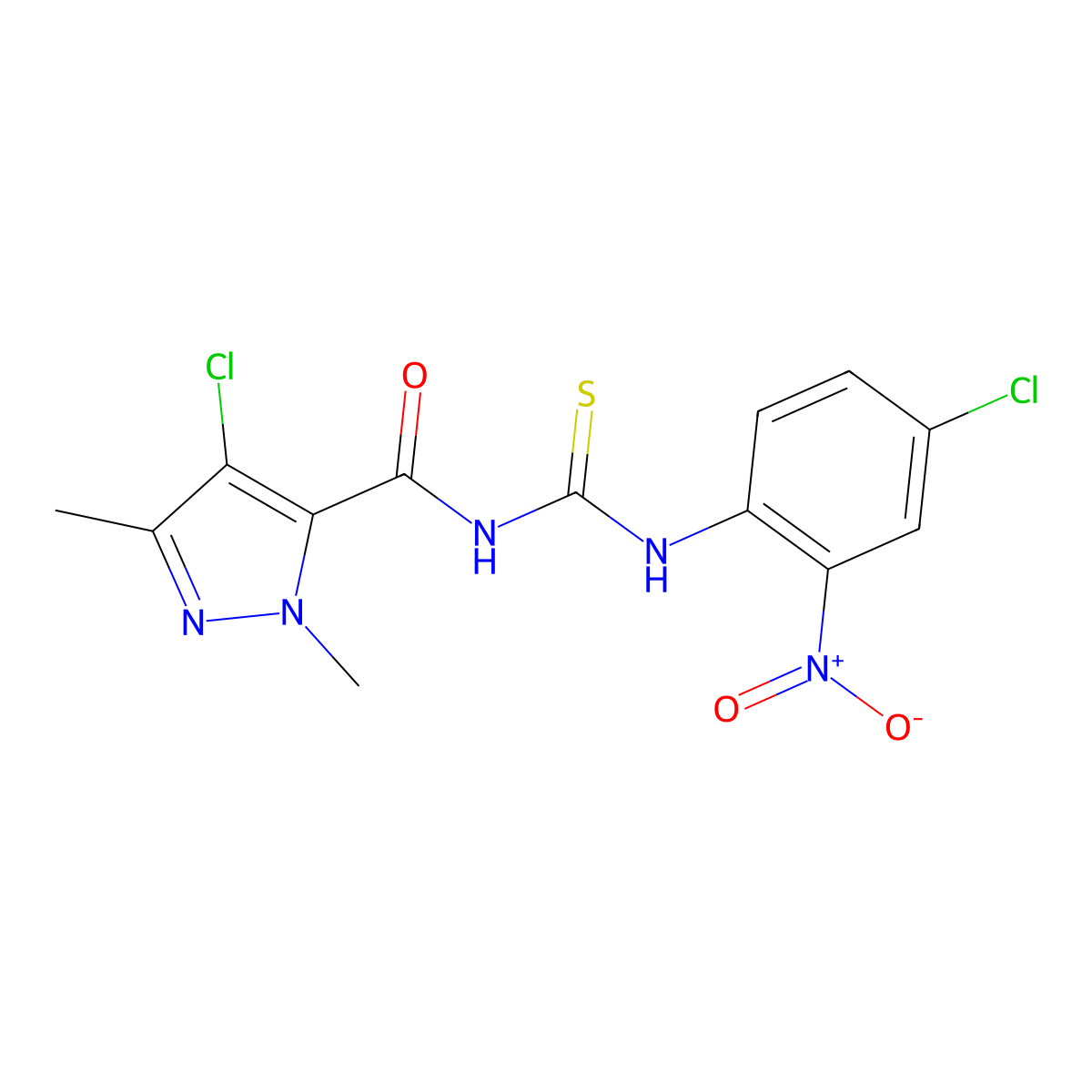 4-chloro-N-[(4-chloro-2-nitrophenyl)carbamothioyl]-2,5-dimethylpyrazole-3-carboxamide molecular structure, CAS 494746-37-1