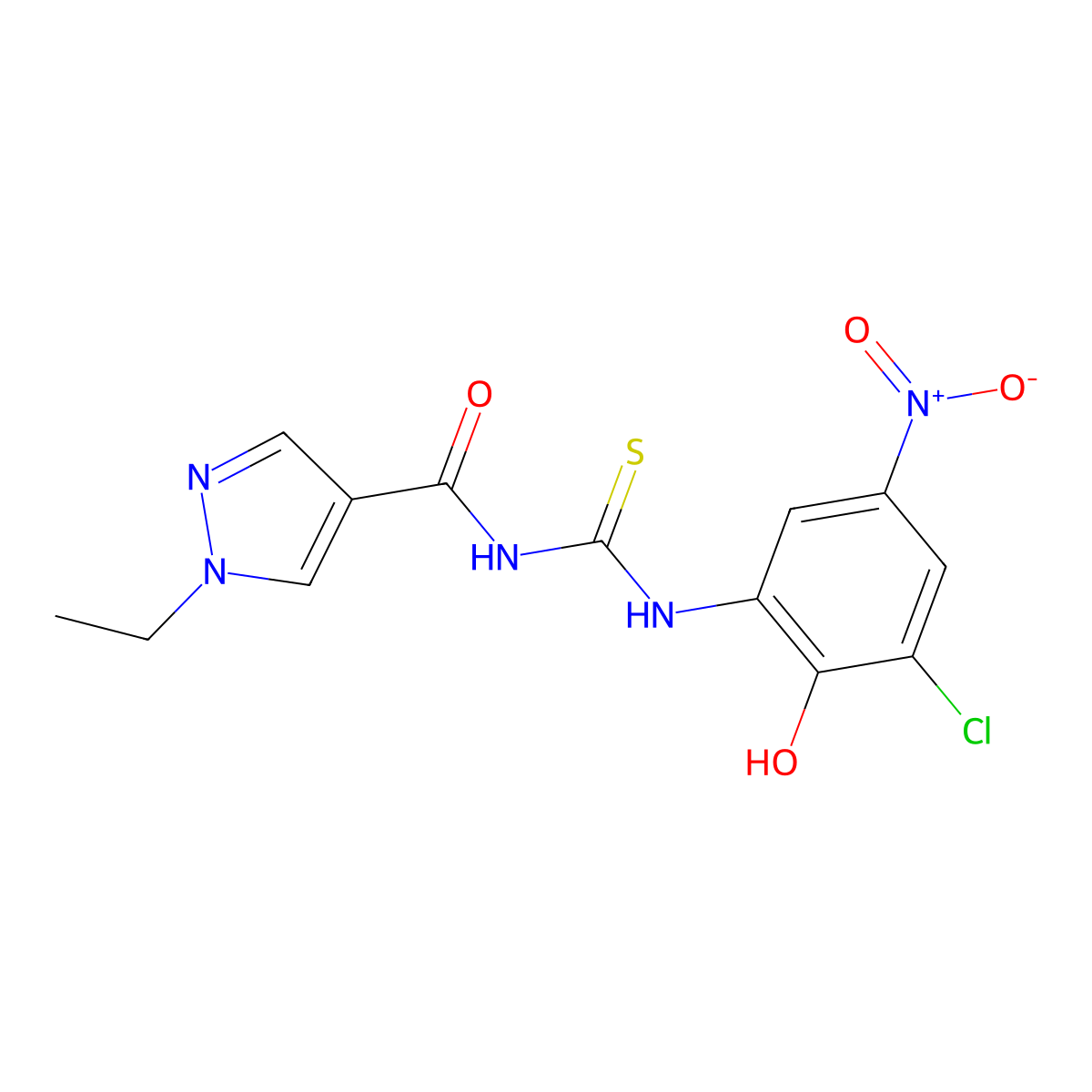 N-[(3-chloro-2-hydroxy-5-nitrophenyl)carbamothioyl]-1-ethylpyrazole-4-carboxamide molecular structure, CAS 494746-46-2