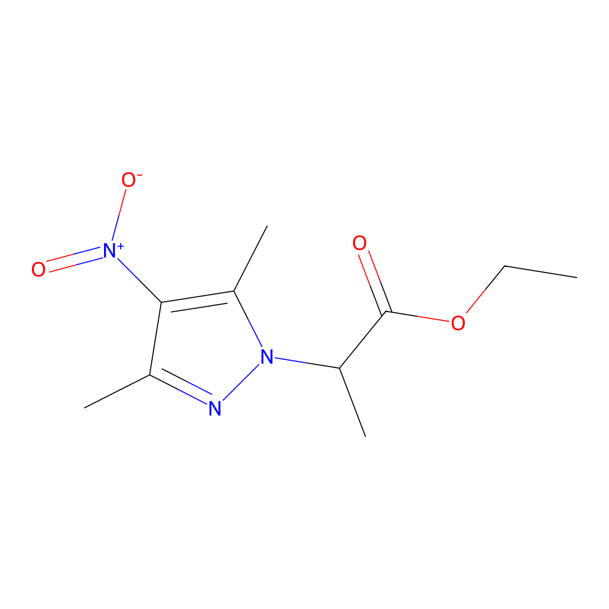 ethyl 2-(3,5-dimethyl-4-nitro-1H-pyrazol-1-yl)propanoate molecular structure, CAS 494747-21-6