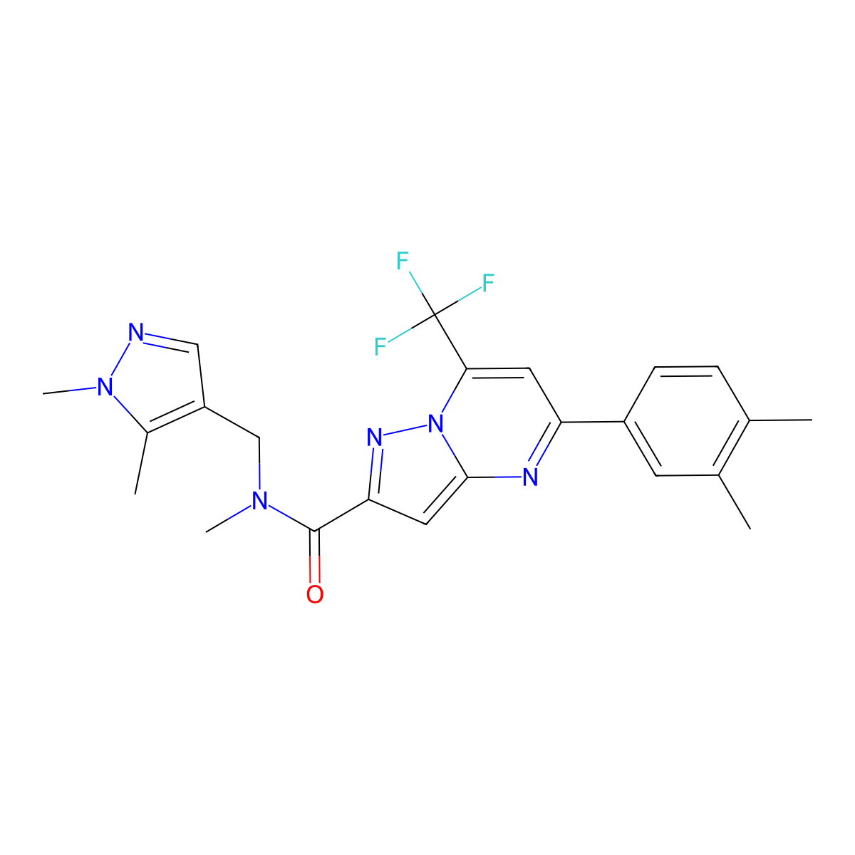 5-(3,4-dimethylphenyl)-N-[(1,5-dimethylpyrazol-4-yl)methyl]-N-methyl-7-(trifluoromethyl)pyrazolo[1,5-a]pyrimidine-2-carboxamide molecular structure, CAS 494747-24-9