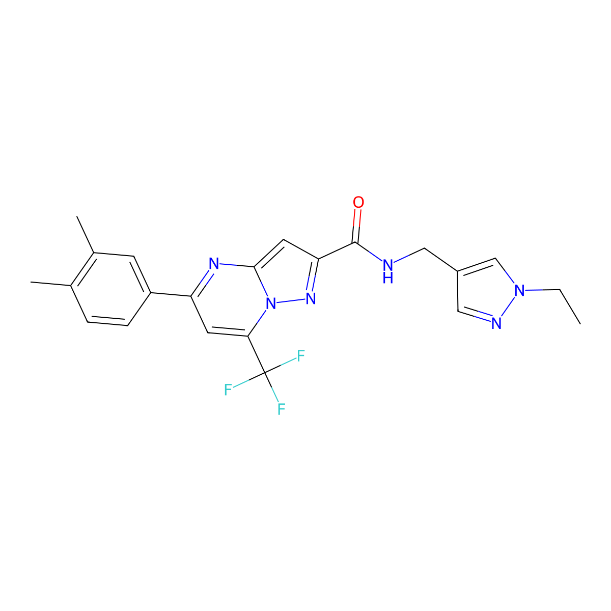 5-(3,4-dimethylphenyl)-N-[(1-ethylpyrazol-4-yl)methyl]-7-(trifluoromethyl)pyrazolo[1,5-a]pyrimidine-2-carboxamide molecular structure, CAS 494747-25-0