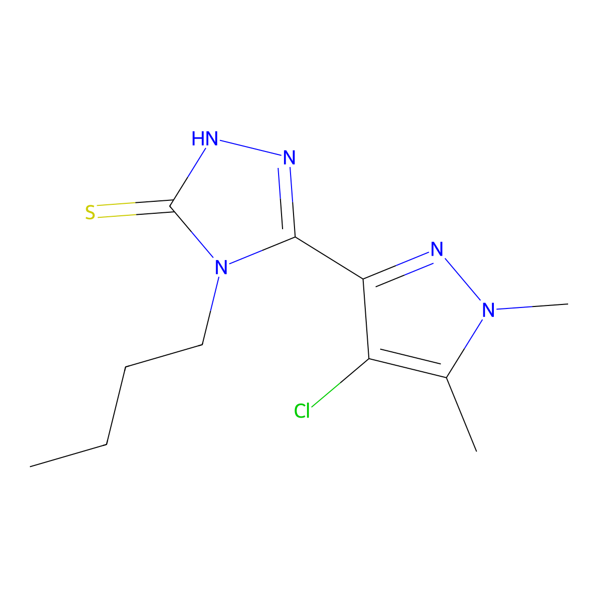 4-butyl-3-(4-chloro-1,5-dimethyl-3-pyrazolyl)-1H-1,2,4-triazole-5-thione molecular structure, CAS 494747-27-2