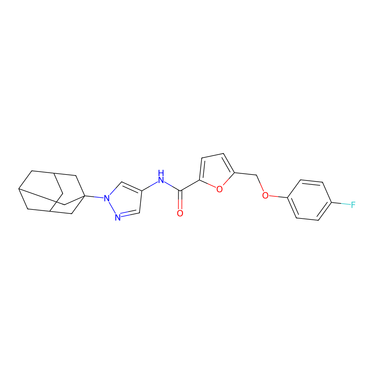 N-[1-(1-adamantyl)pyrazol-4-yl]-5-[(4-fluorophenoxy)methyl]furan-2-carboxamide molecular structure, CAS 494747-42-1