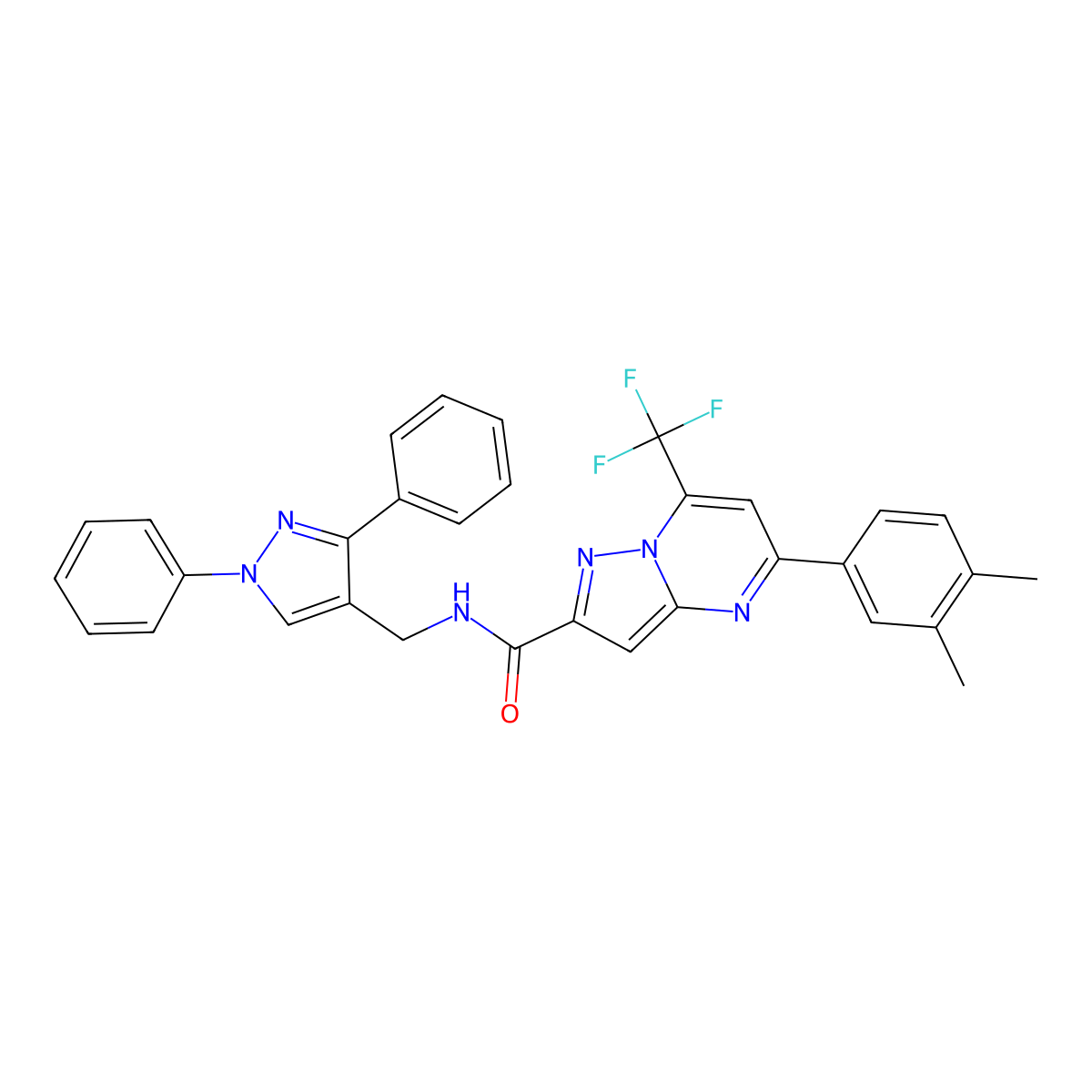 5-(3,4-dimethylphenyl)-N-[(1,3-diphenylpyrazol-4-yl)methyl]-7-(trifluoromethyl)pyrazolo[1,5-a]pyrimidine-2-carboxamide molecular structure, CAS 494747-49-8