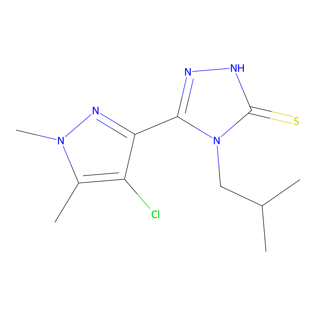 3-(4-chloro-1,5-dimethylpyrazol-3-yl)-4-(2-methylpropyl)-1H-1,2,4-triazole-5-thione molecular structure, CAS 494747-53-4