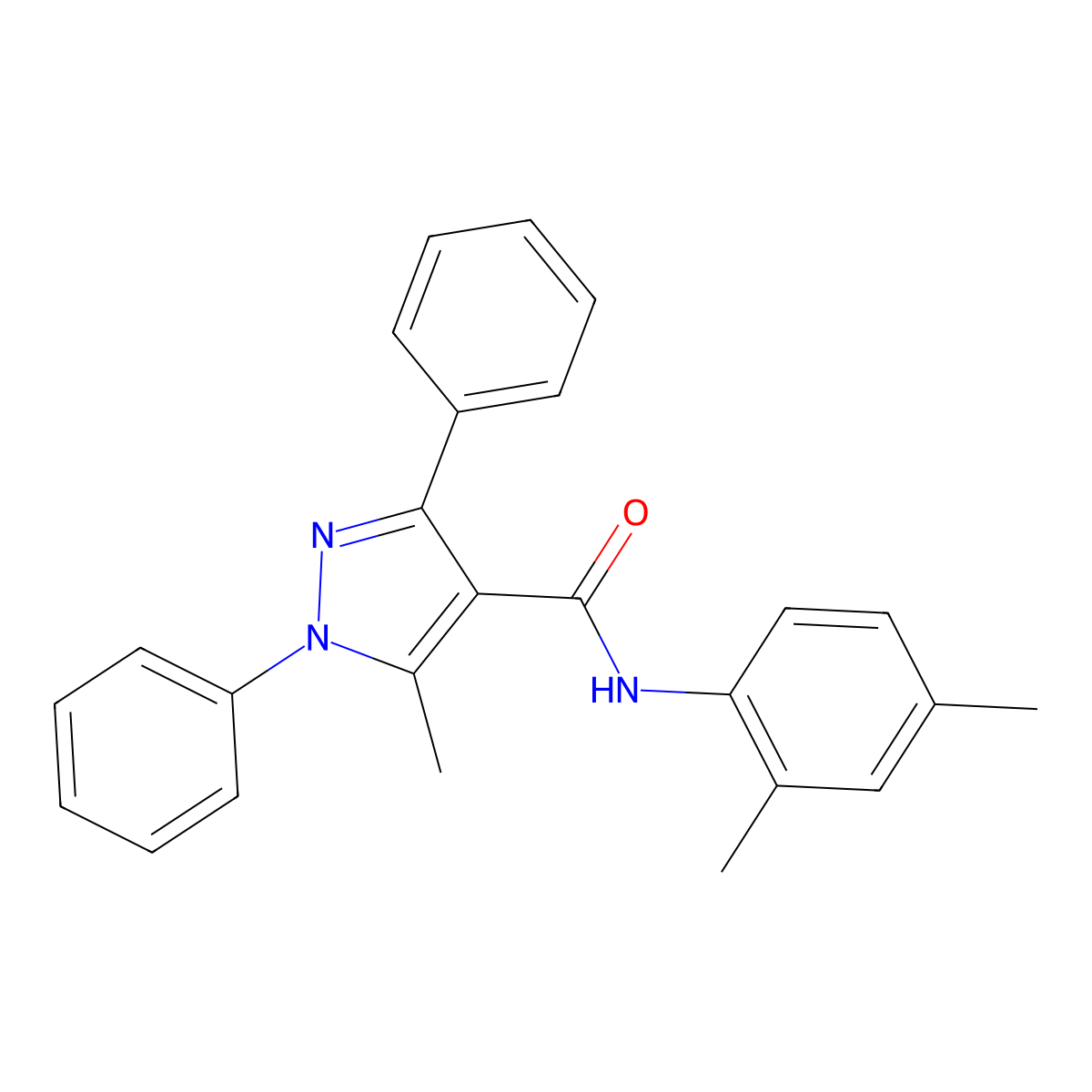 N-(2,4-dimethylphenyl)-5-methyl-1,3-diphenyl-1H-pyrazole-4-carboxamide molecular structure, CAS 494747-55-6