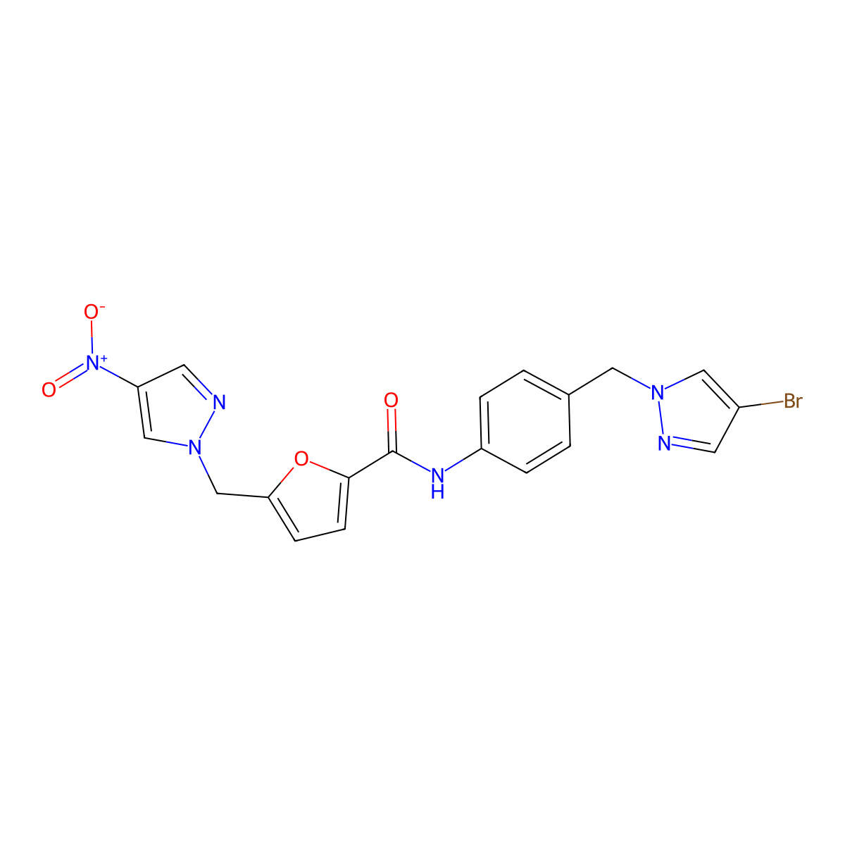 N-[4-[(4-bromopyrazol-1-yl)methyl]phenyl]-5-[(4-nitropyrazol-1-yl)methyl]furan-2-carboxamide molecular structure, CAS 494747-58-9