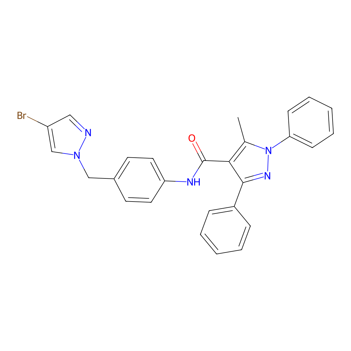 N-{4-[(4-bromo-1H-pyrazol-1-yl)methyl]phenyl}-5-methyl-1,3-diphenyl-1H-pyrazole-4-carboxamide molecular structure, CAS 494747-59-0