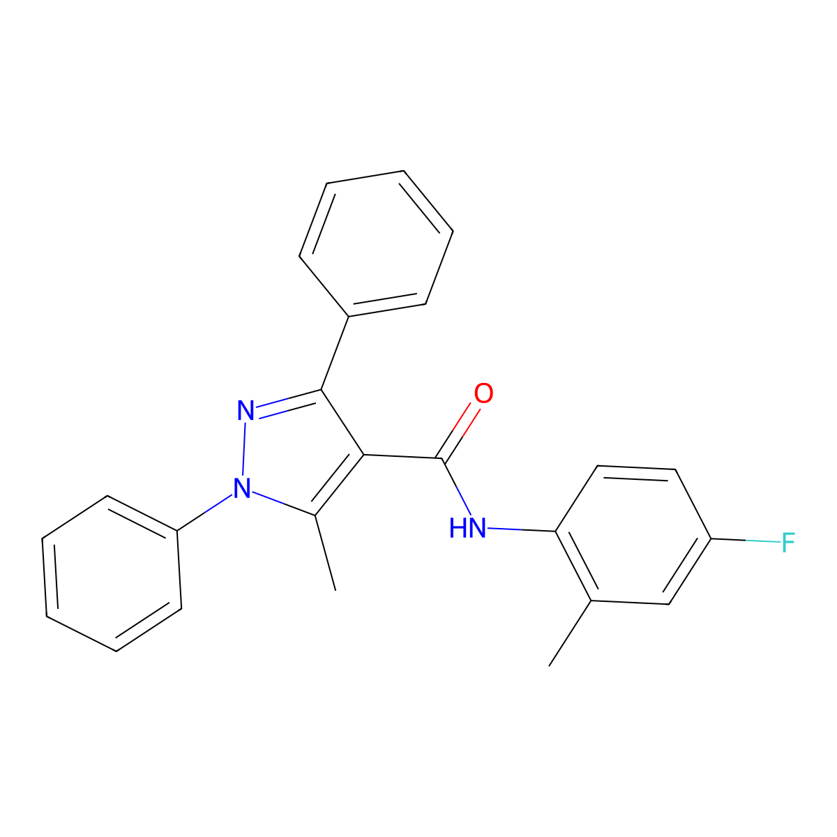 N-(4-fluoro-2-methylphenyl)-5-methyl-1,3-diphenyl-1H-pyrazole-4-carboxamide molecular structure, CAS 494747-61-4