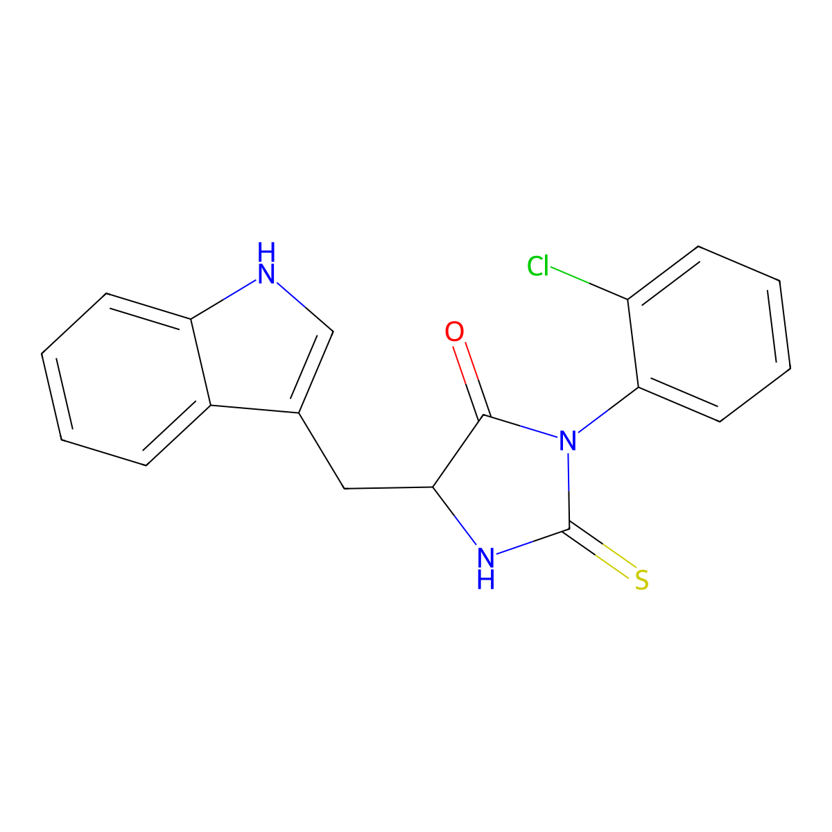 3-(2-chlorophenyl)-5-(1H-indol-3-ylmethyl)-2-sulfanylideneimidazolidin-4-one molecular structure, CAS 494747-65-8