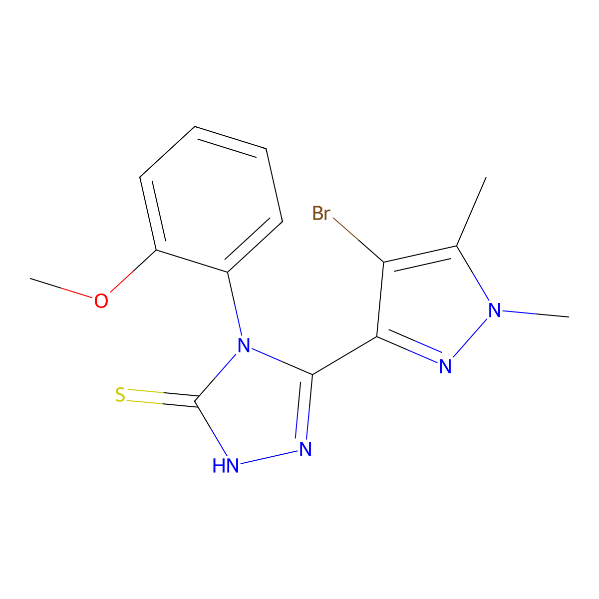 5-(4-bromo-1,5-dimethyl-1H-pyrazol-3-yl)-4-(2-methoxyphenyl)-4H-1,2,4-triazole-3-thiol molecular structure, CAS 494747-68-1