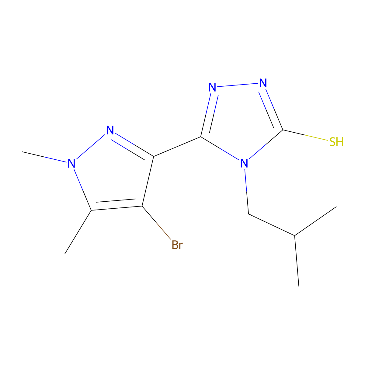 5-(4-bromo-1,5-dimethyl-1H-pyrazol-3-yl)-4-isobutyl-4H-1,2,4-triazole-3-thiol molecular structure, CAS 494747-71-6
