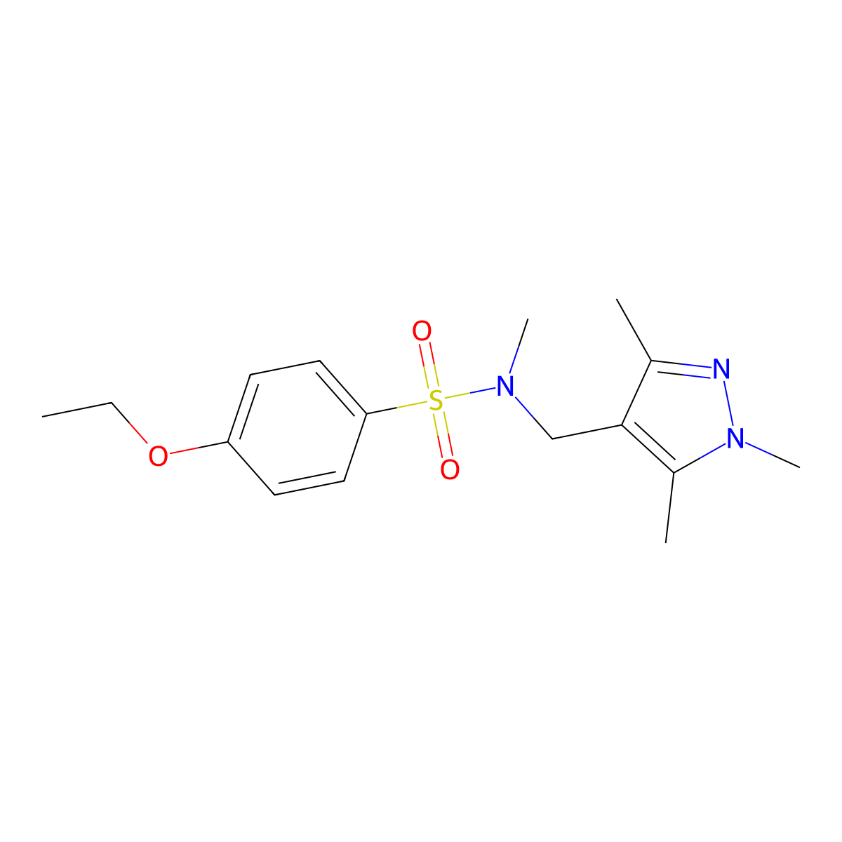 4-ethoxy-N-methyl-N-[(1,3,5-trimethylpyrazol-4-yl)methyl]benzenesulfonamide molecular structure, CAS 494747-72-7