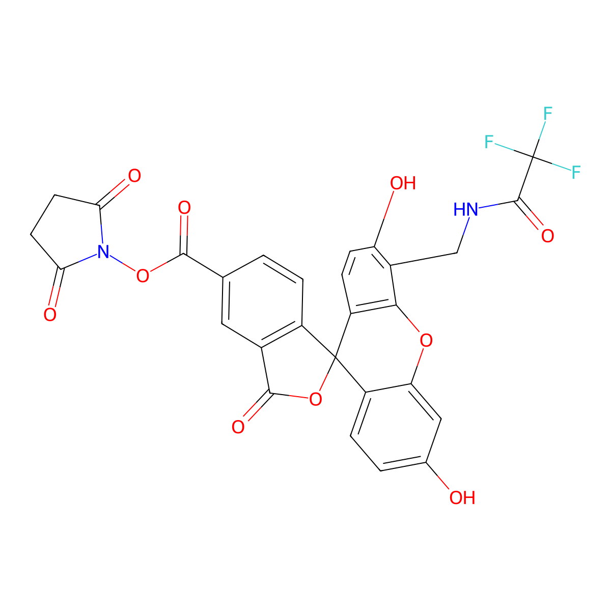 2,5-dioxopyrrolidin-1-yl 3',6'-dihydroxy-3-oxo-4'-((2,2,2-trifluoroacetamido)methyl)-3H-spiro[isobenzofuran-1,9'-xanthene]-5-carboxylate molecular structure, CAS 494754-60-8