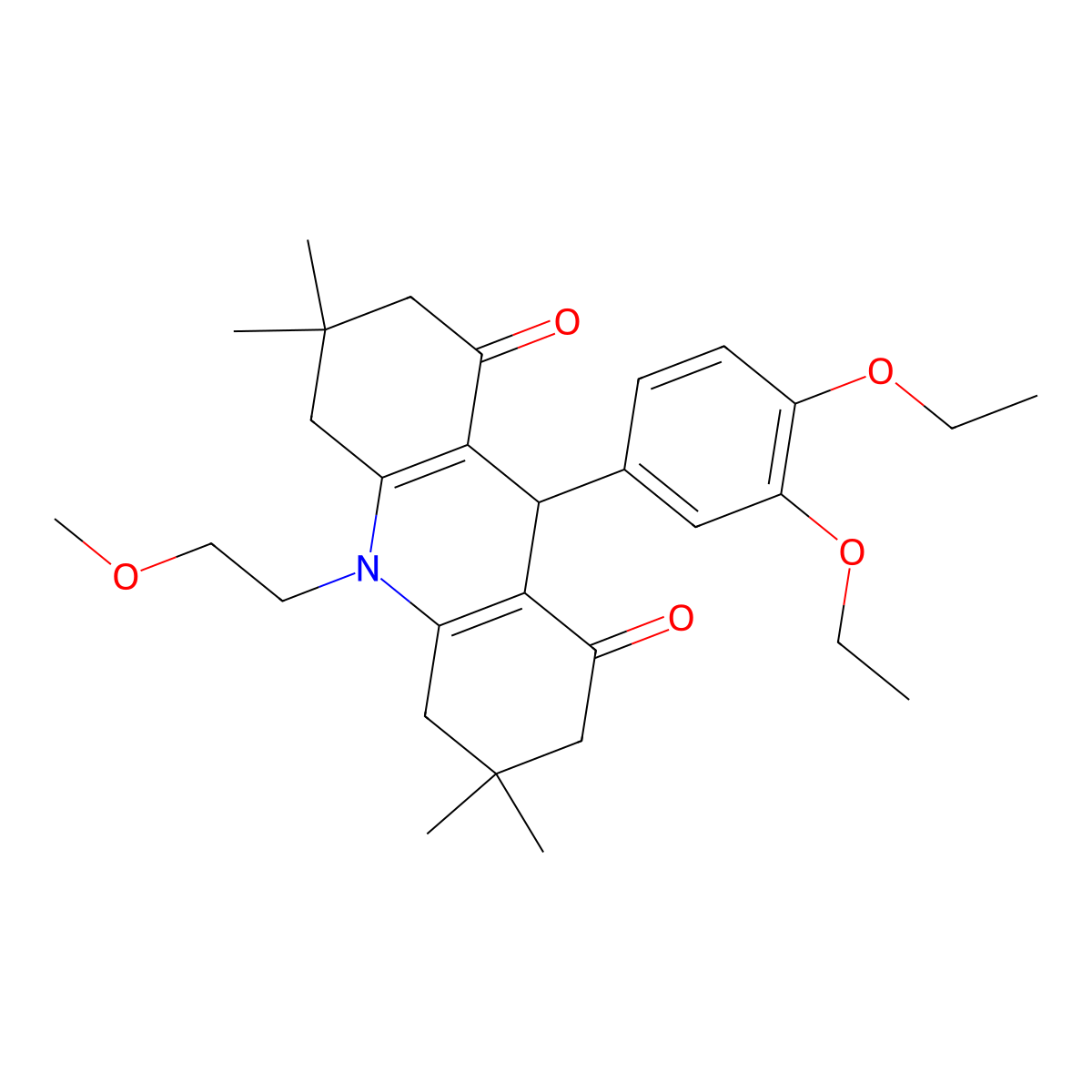 9-(3,4-diethoxyphenyl)-10-(2-methoxyethyl)-3,3,6,6-tetramethyl-3,4,6,7,9,10-hexahydro-1,8(2H,5H)-acridinedione molecular structure, CAS 494761-96-5