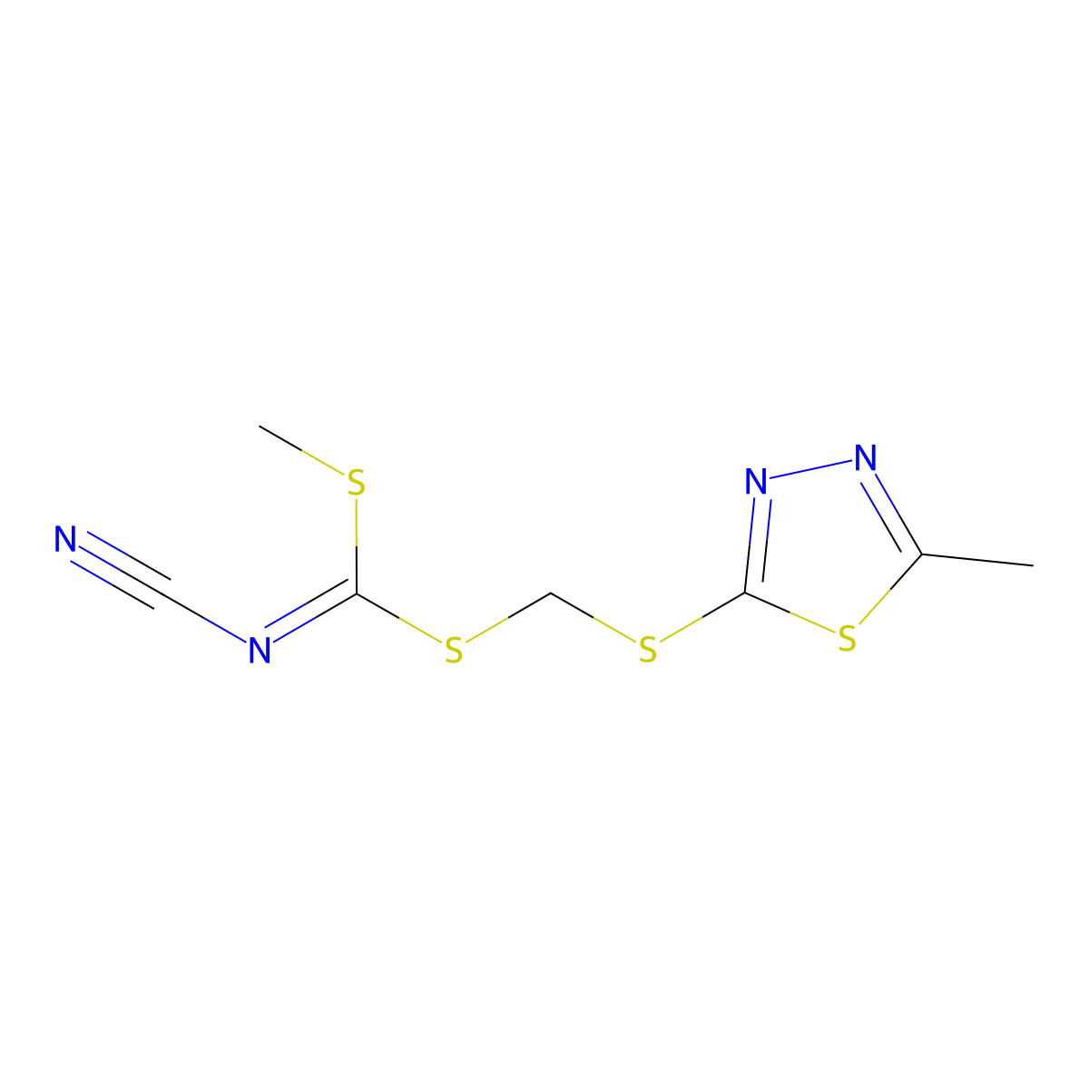 Carbonimidodithioic acid, cyano-, methyl ((5-methyl-1,3,4-thiadiazol-2-yl)thio)methyl ester molecular structure, CAS 494763-19-8