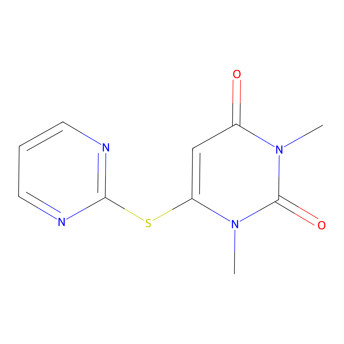 1,3-Dimethyl-6-pyrimidin-2-ylsulfanylpyrimidine-2,4-dione molecular structure, CAS 494763-50-7