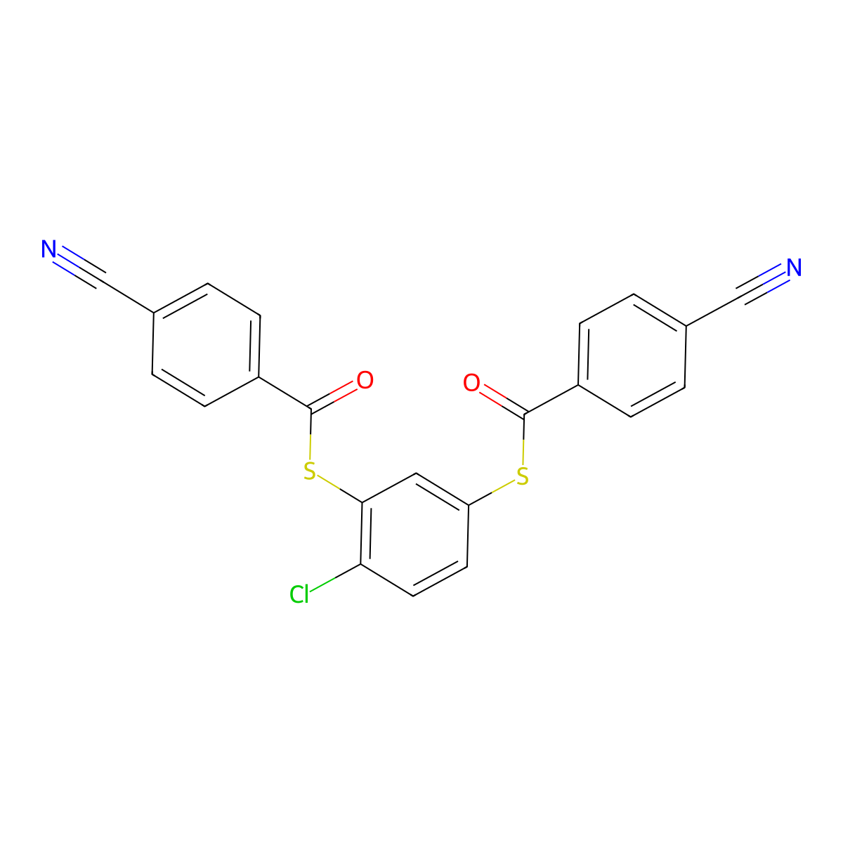 S-{2-chloro-5-[(4-cyanobenzoyl)sulfanyl]phenyl} 4-cyanobenzenecarbothioate molecular structure, CAS 494763-58-5