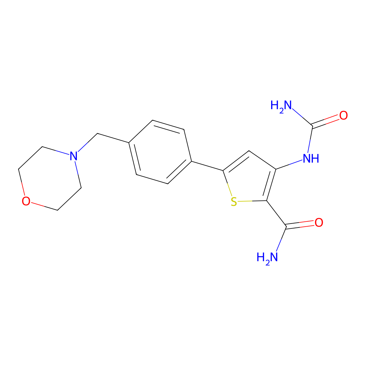 3-[(Aminocarbonyl)amino]-5-[4-(4-morpholinylmethyl)phenyl]-2-thiophenecarboxamide molecular structure, CAS 494772-86-0
