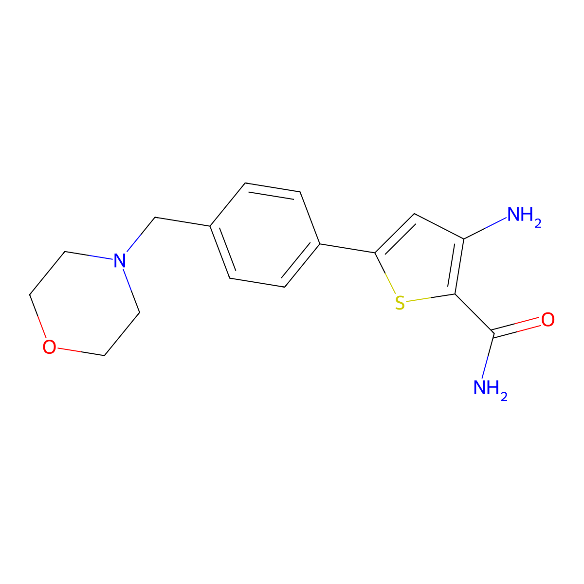 3-Amino-5-[4-(morpholin-4-ylmethyl)phenyl]thiophene-2-carboxamide molecular structure, CAS 494772-87-1
