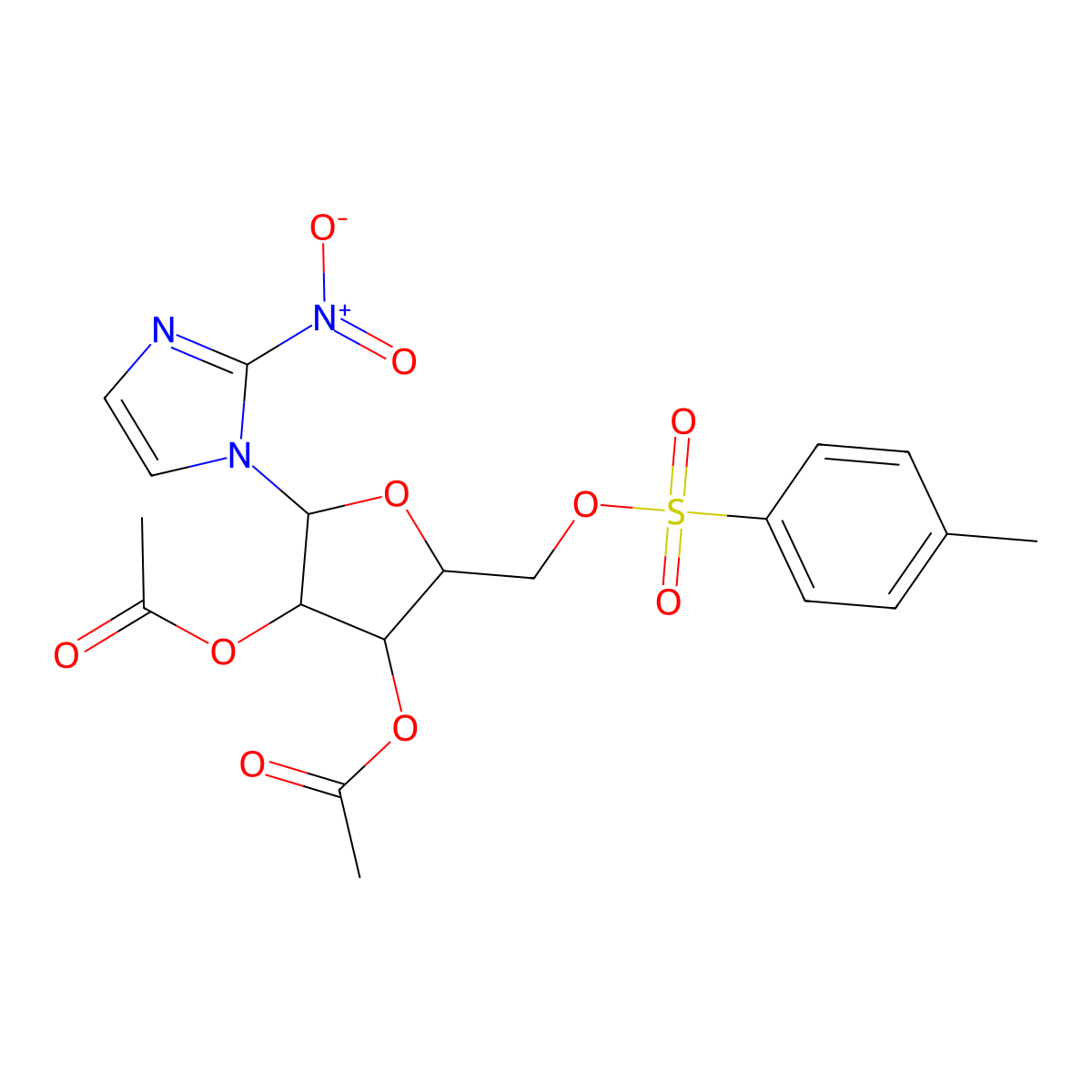 (2S,3S,4R,5R)-2-(2-Nitro-1H-imidazol-1-yl)-5-((tosyloxy)methyl)tetrahydrofuran-3,4-diyl diacetate molecular structure, CAS 494775-35-8
