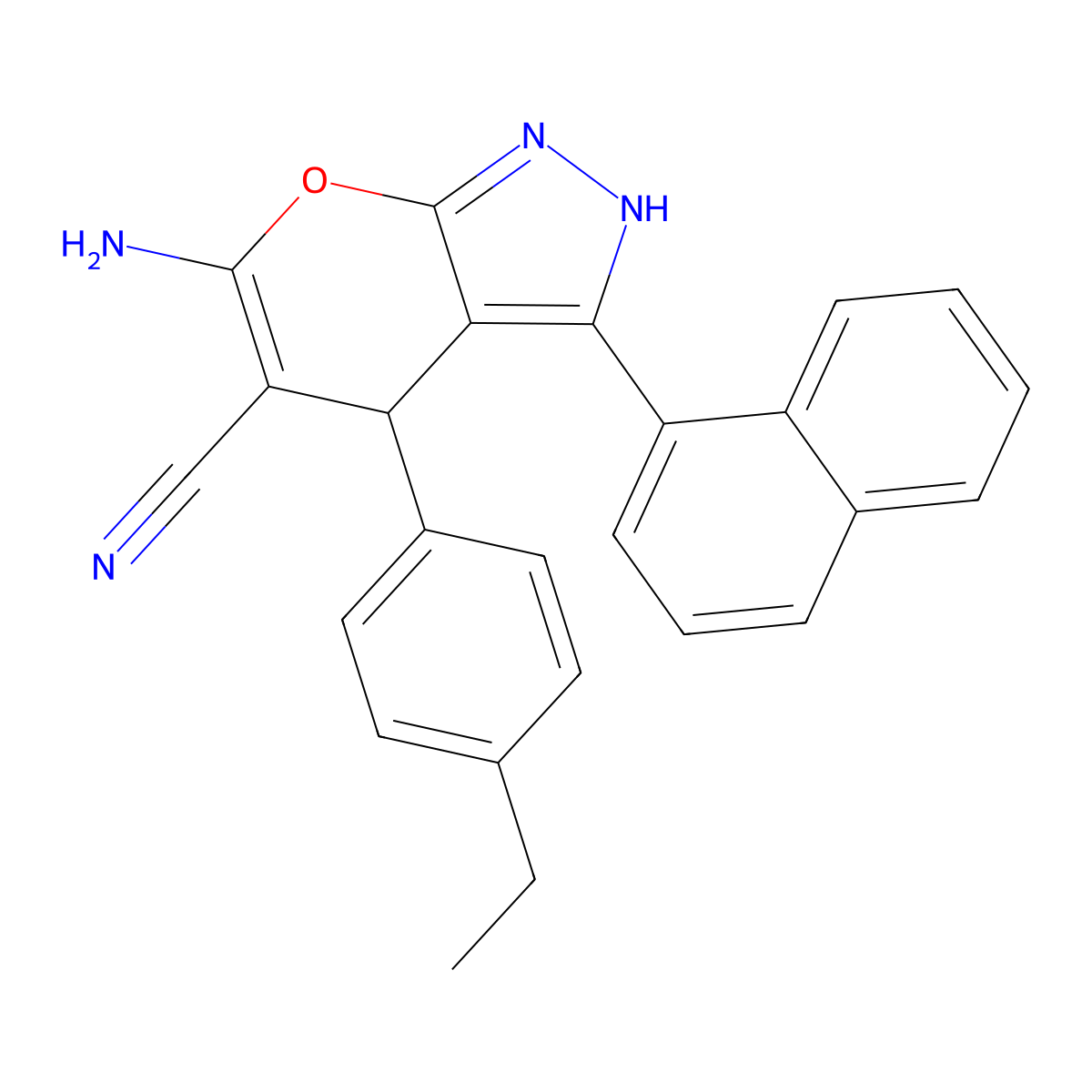 6-Amino-4-(4-ethylphenyl)-3-(1-naphthyl)-1,4-dihydropyrano[2,3-c]pyrazole-5-carbonitrile molecular structure, CAS 494775-94-9