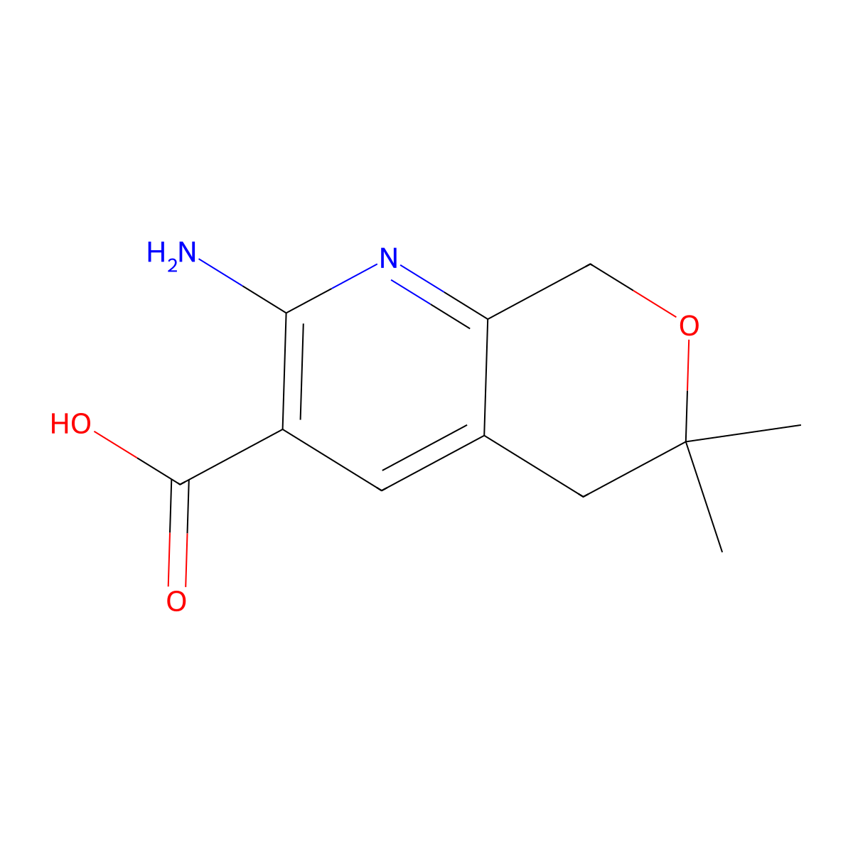 2-Amino-6,6-dimethyl-5,8-dihydro-6H-pyrano(3,4-b)pyridine-3-carboxylic acid molecular structure, CAS 494776-07-7