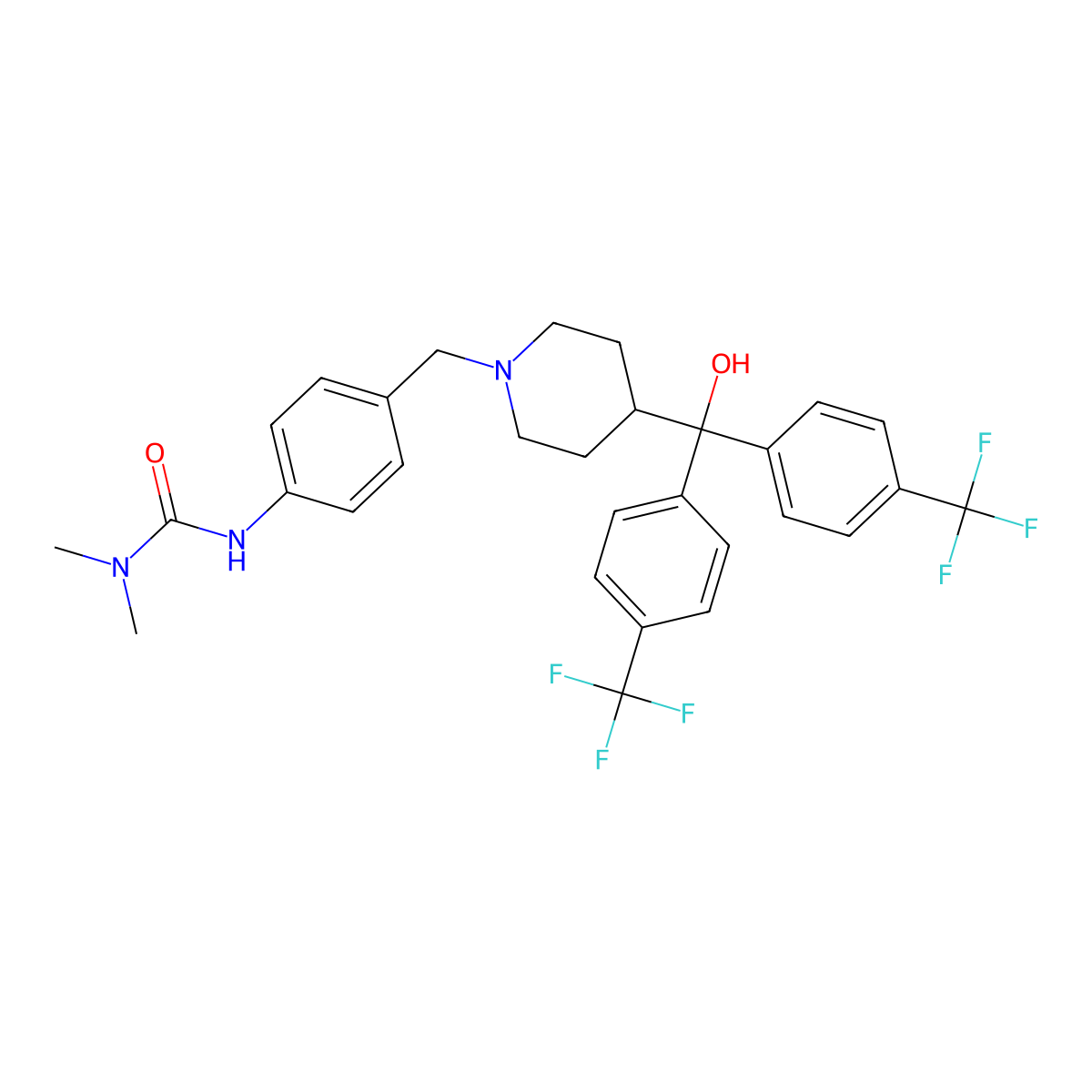 N'-[4-[[4-[Hydroxybis[4-(trifluoromethyl)phenyl]methyl]-1-piperidinyl]methyl]phenyl]-N,N-dimethyl-urea molecular structure, CAS 494786-13-9