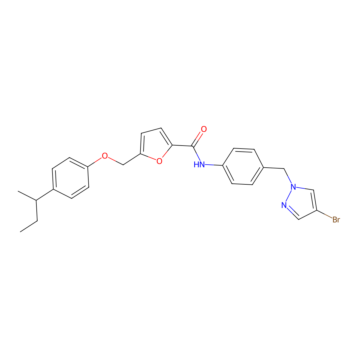 N-[4-[(4-bromopyrazol-1-yl)methyl]phenyl]-5-[(4-butan-2-ylphenoxy)methyl]furan-2-carboxamide molecular structure, CAS 494790-30-6