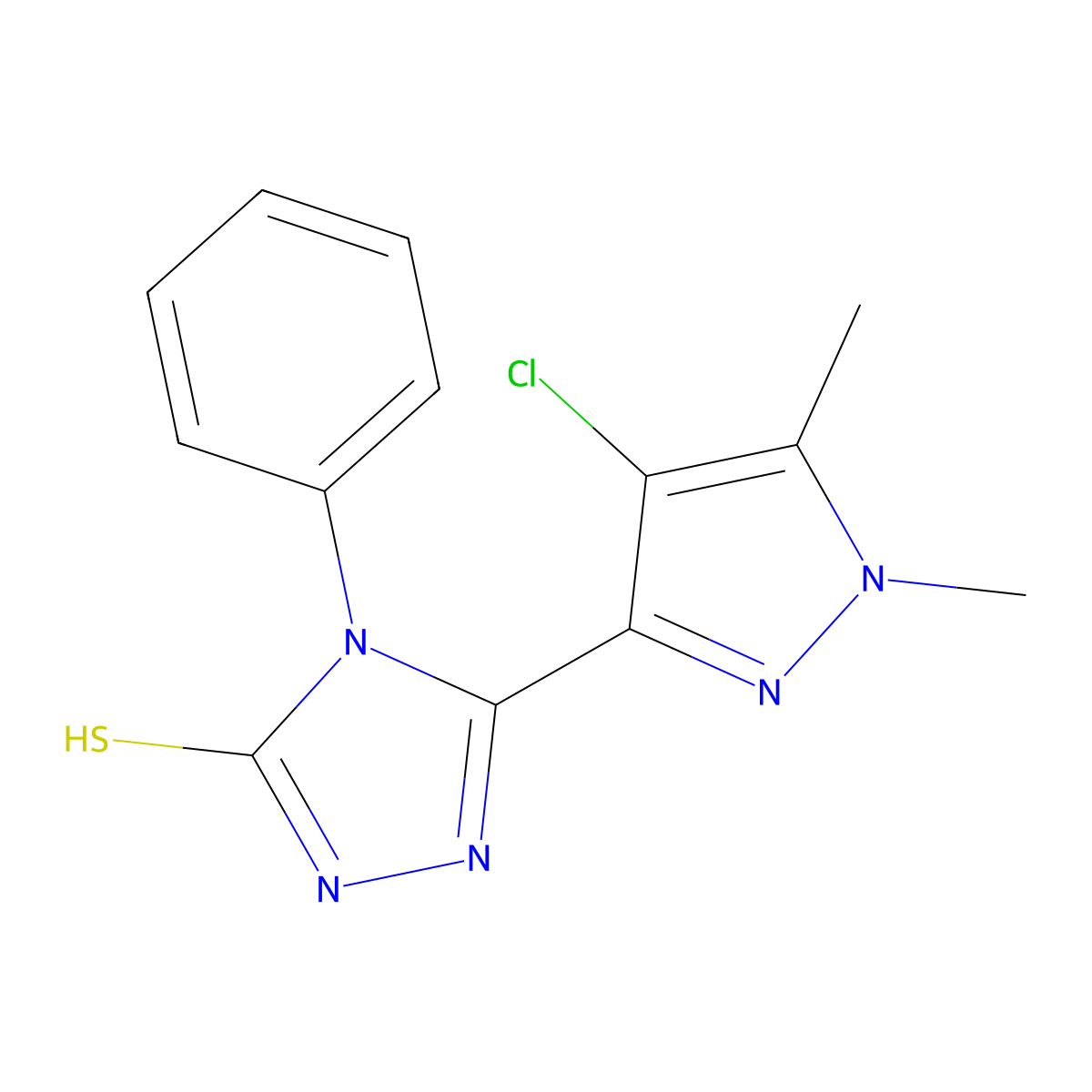 5-(4-chloro-1,5-dimethyl-1H-pyrazol-3-yl)-4-phenyl-4H-1,2,4-triazole-3-thiol molecular structure, CAS 494790-33-9