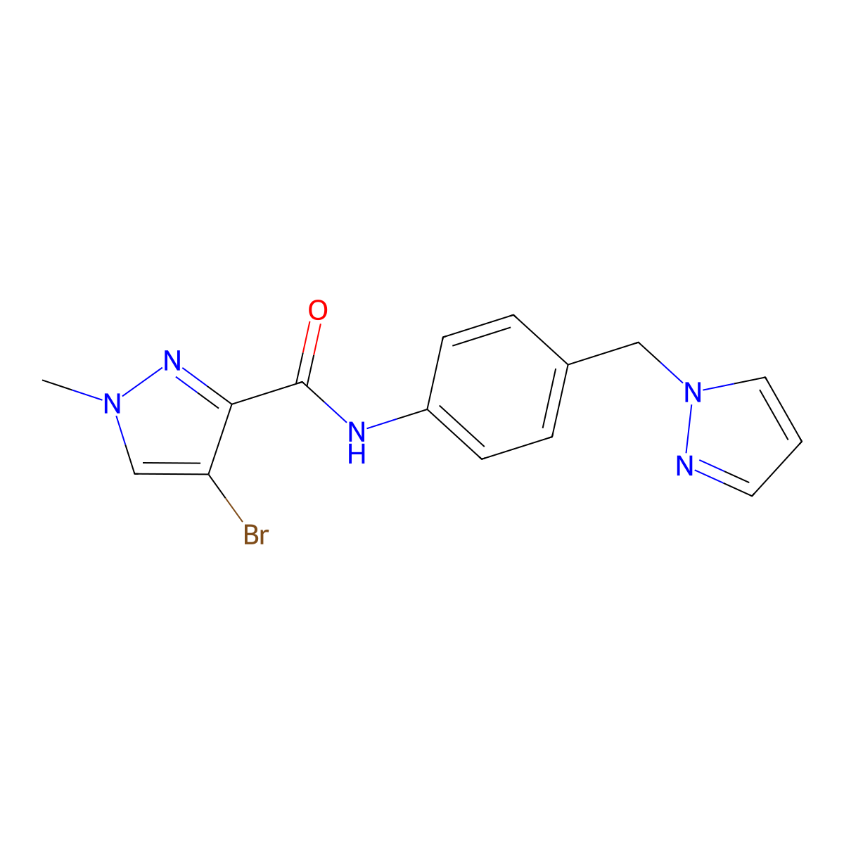 4-bromo-1-methyl-N-[4-(pyrazol-1-ylmethyl)phenyl]pyrazole-3-carboxamide molecular structure, CAS 494790-38-4