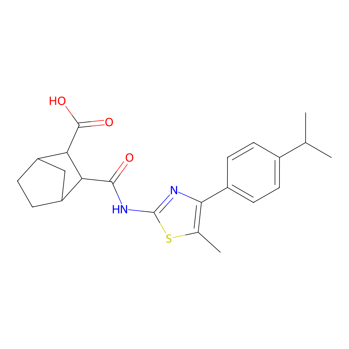 3-({[4-(4-Isopropylphenyl)-5-methyl-1,3-thiazol-2-yl]amino}carbonyl)bicyclo[2.2.1]heptane-2-carboxylic acid molecular structure, CAS 494790-46-4