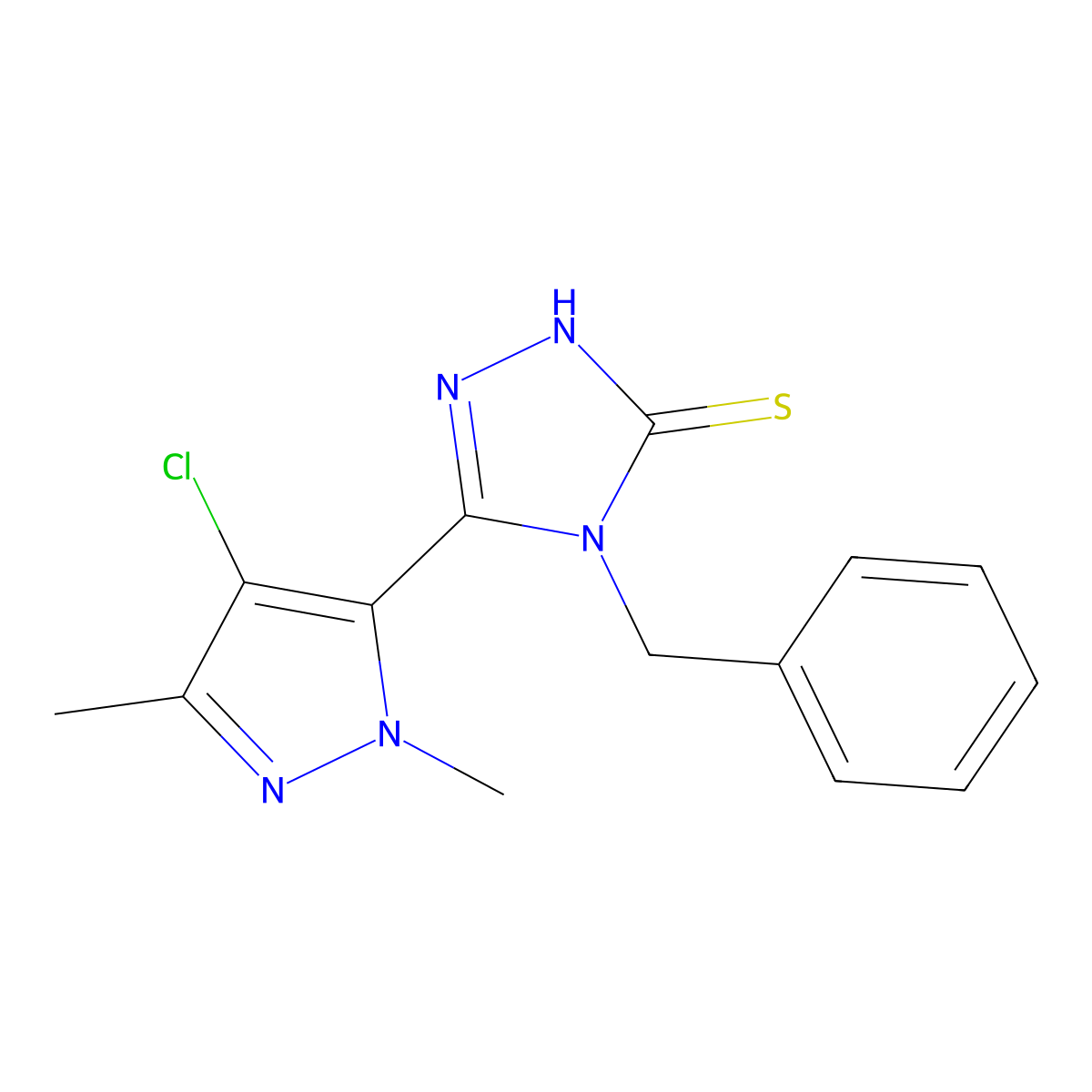4-benzyl-3-(4-chloro-2,5-dimethylpyrazol-3-yl)-1H-1,2,4-triazole-5-thione molecular structure, CAS 494790-54-4