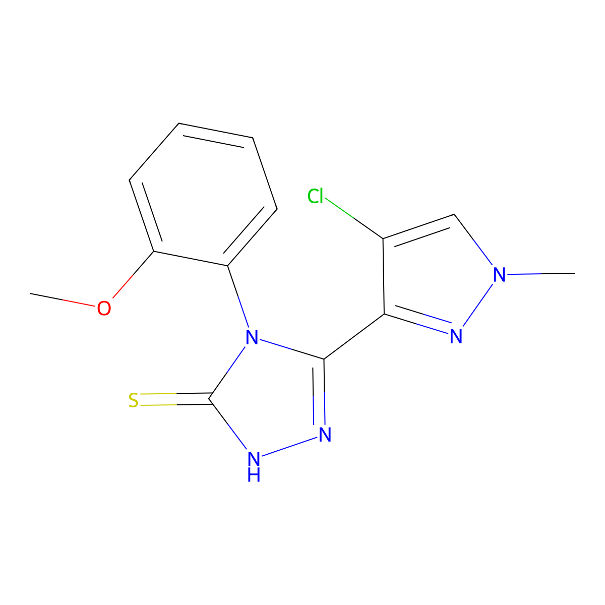 5-(4-chloro-1-methyl-1H-pyrazol-3-yl)-4-(2-methoxyphenyl)-4H-1,2,4-triazole-3-thiol molecular structure, CAS 494790-63-5