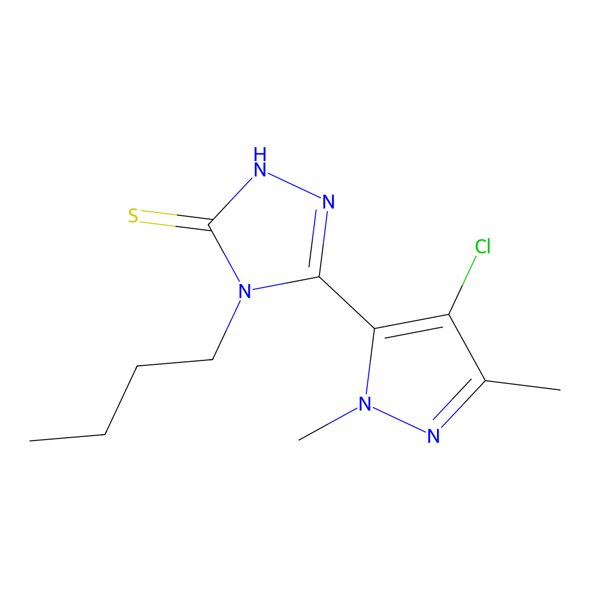 4-butyl-5-(4-chloro-1,3-dimethyl-1H-pyrazol-5-yl)-4H-1,2,4-triazole-3-thiol molecular structure, CAS 494790-66-8
