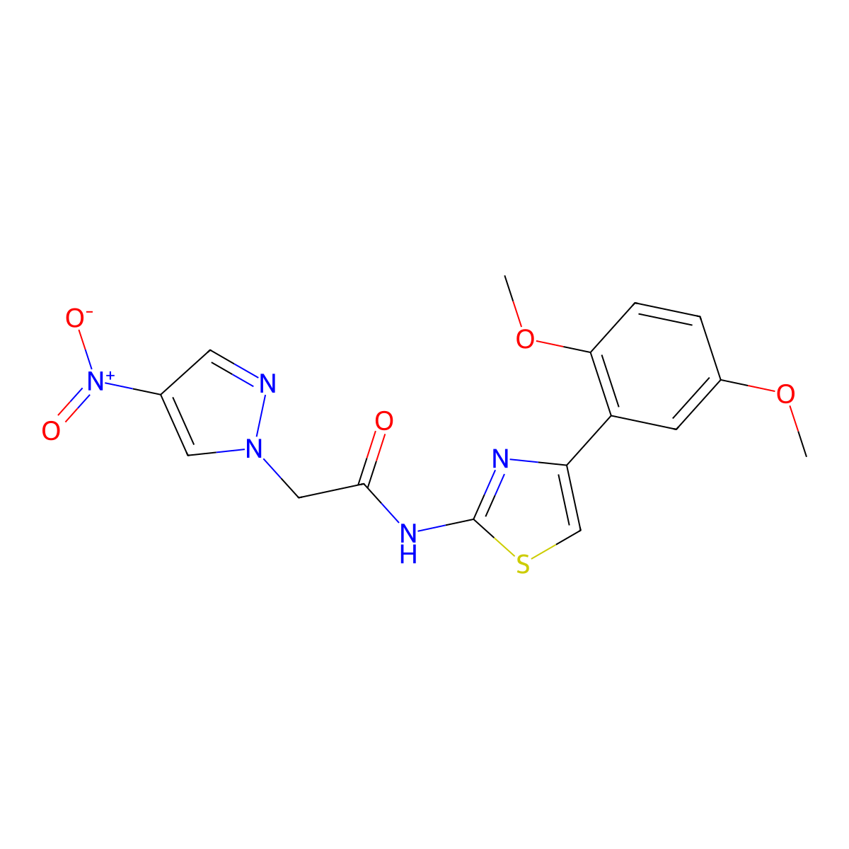 N-[4-(2,5-dimethoxyphenyl)-1,3-thiazol-2-yl]-2-(4-nitropyrazol-1-yl)acetamide molecular structure, CAS 494790-76-0