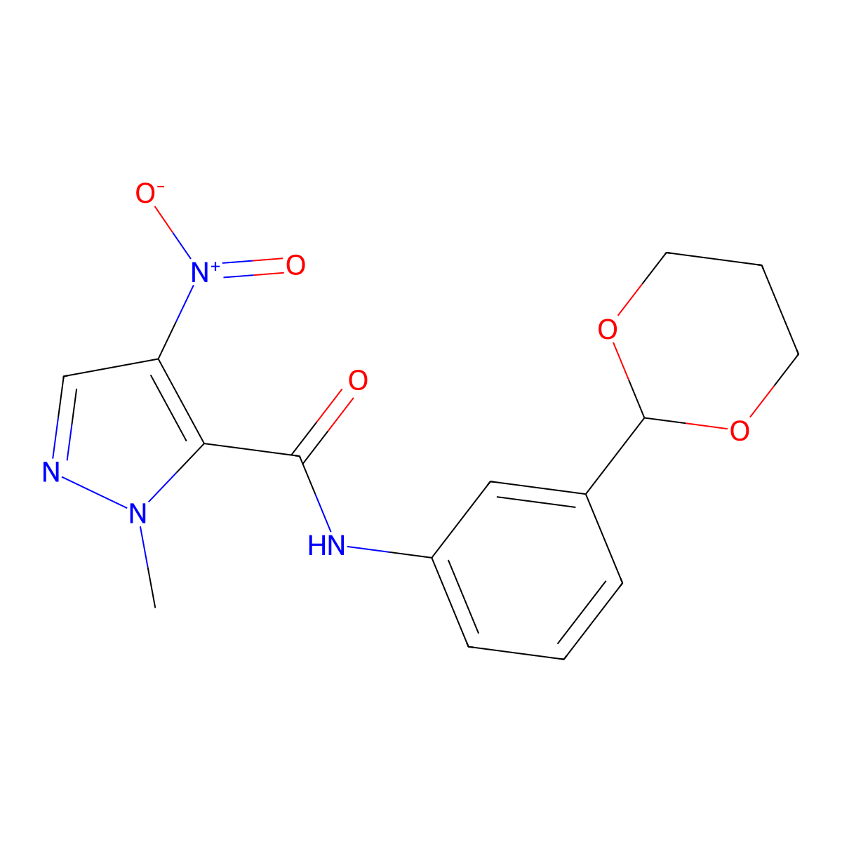 N-[3-(1,3-dioxan-2-yl)phenyl]-2-methyl-4-nitropyrazole-3-carboxamide molecular structure, CAS 494790-77-1