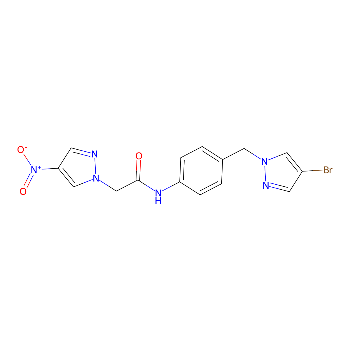 N-[4-[(4-bromopyrazol-1-yl)methyl]phenyl]-2-(4-nitropyrazol-1-yl)acetamide molecular structure, CAS 494790-97-5